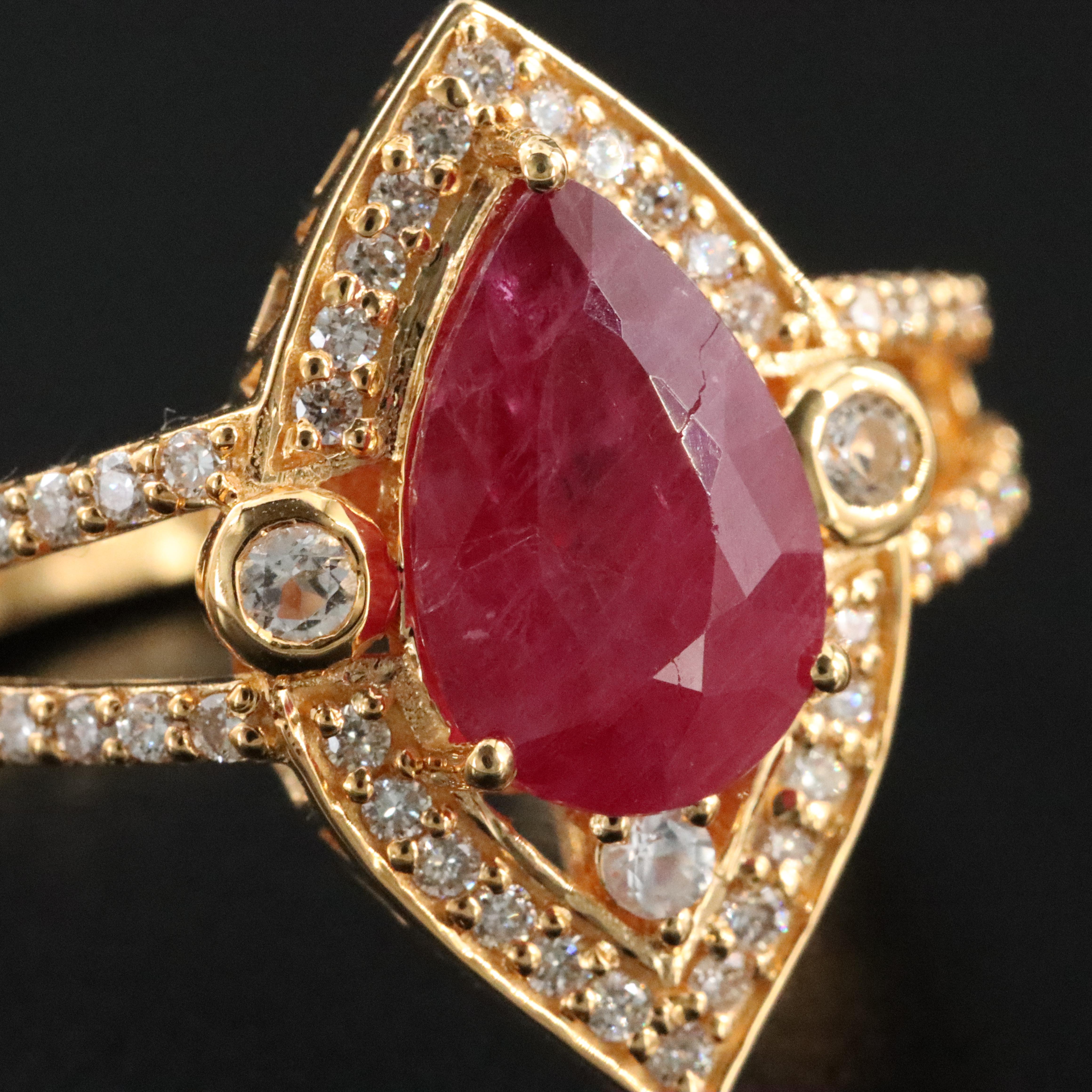 14K 3.27 CT Ruby, White Sapphire and Diamond Ring with IGI Jewelry Report