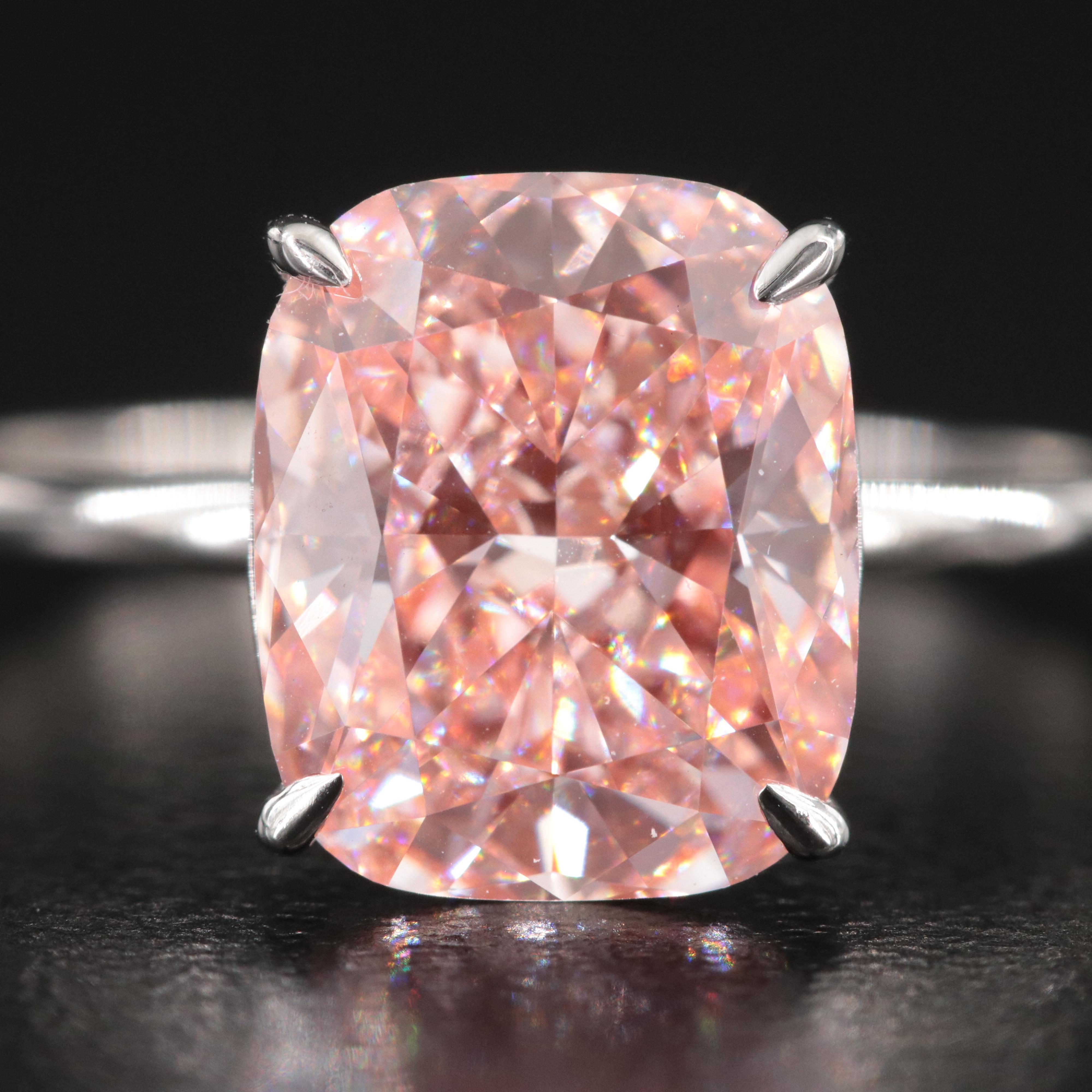 Platinum 3.01 CT Lab Grown Fancy Pink Solitaire Ring with IGI Report