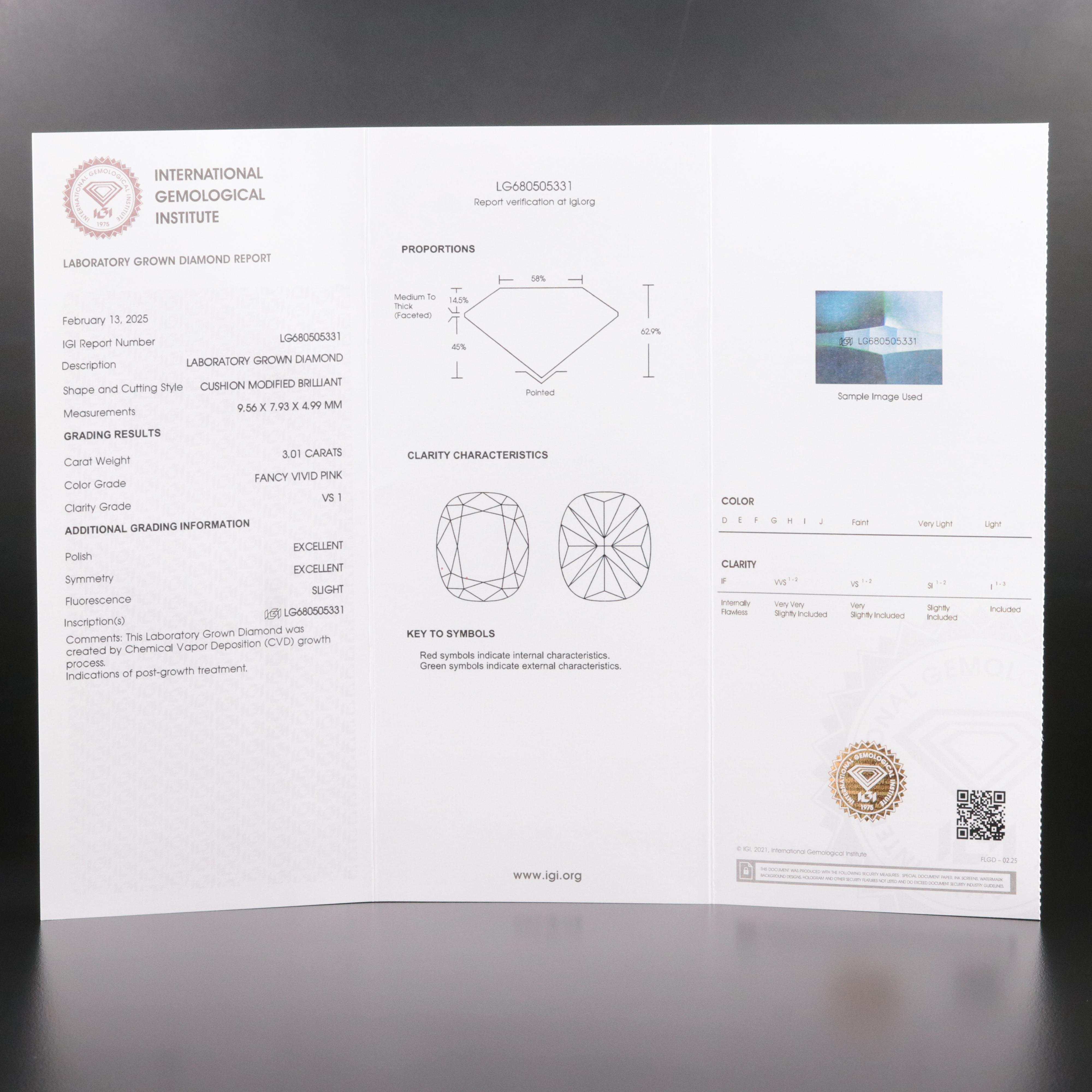 Platinum 3.01 CT Lab Grown Fancy Pink Solitaire Ring with IGI Report