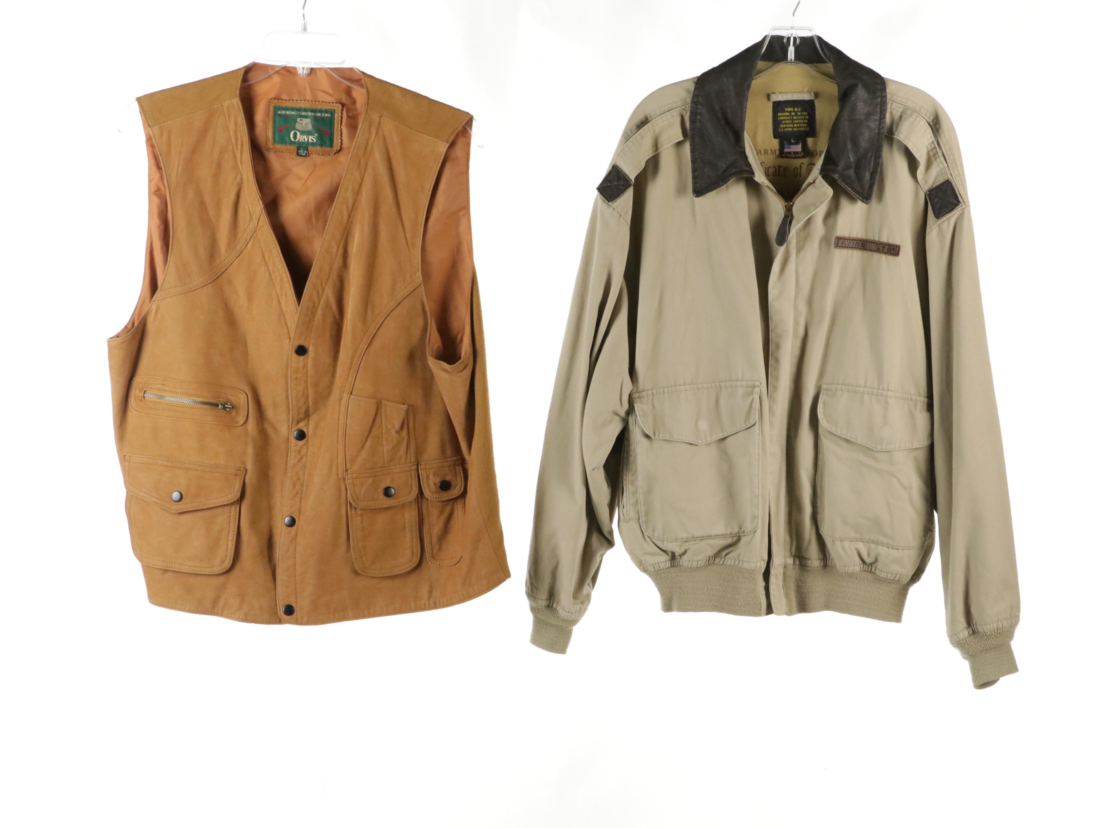 Men's Orvis Cow Hide Suede Utility Vest, Obermeyer Double Layer Coat, and More