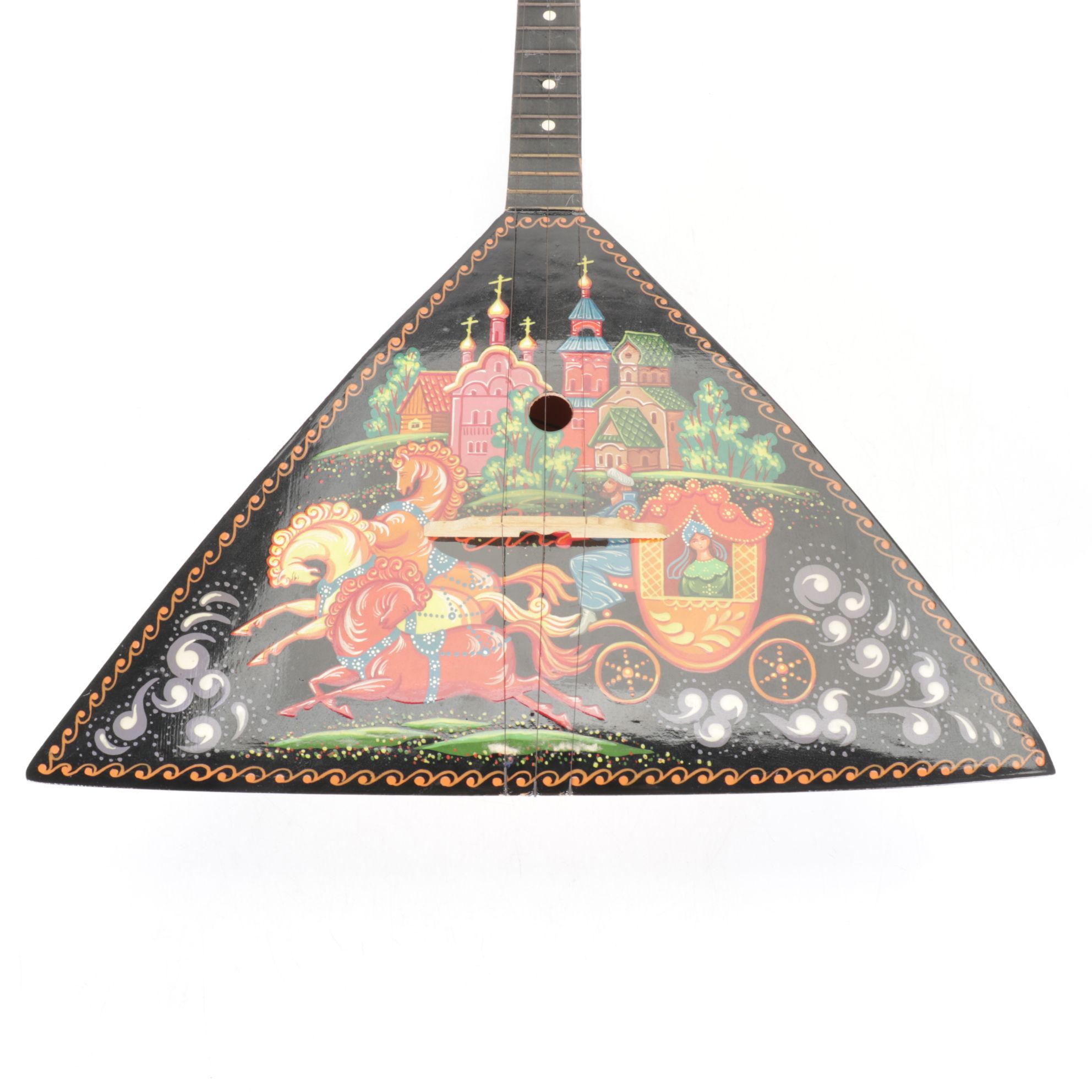 Russian Balalaika with Hand-Painted Troika Folk Tale Scene, 1994