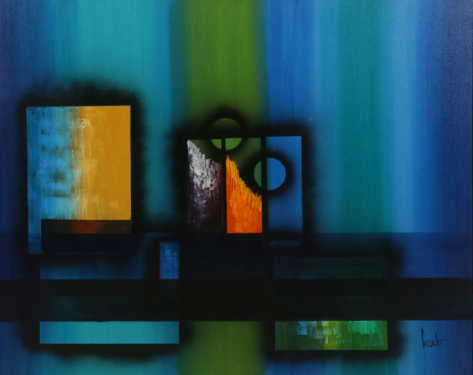 Modernist Abstract Oil Painting, Late 20th Century