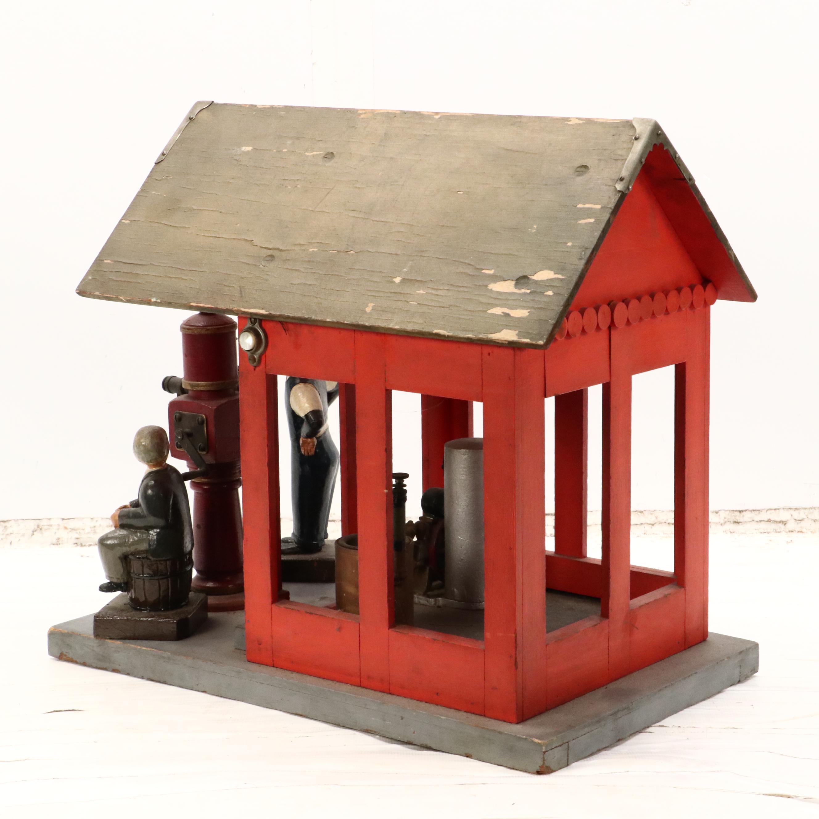 American School Folk Art Hand-Painted Wooden Sculpture