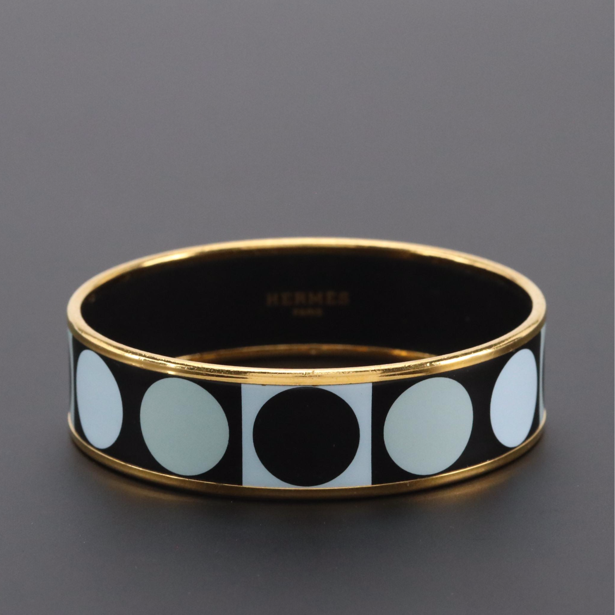 Hermès Deco Dot Enamel Wide Bangle Bracelet