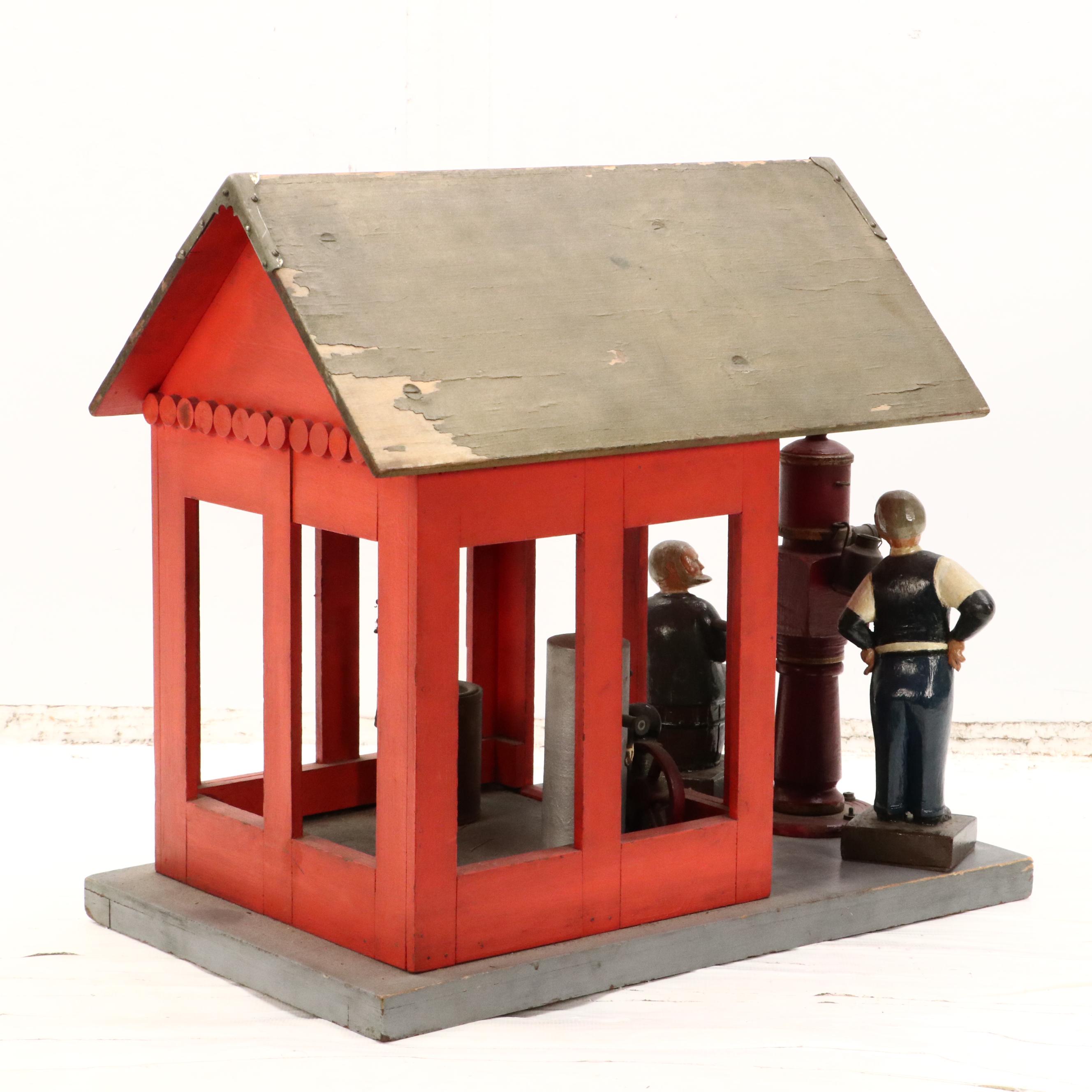 American School Folk Art Hand-Painted Wooden Sculpture