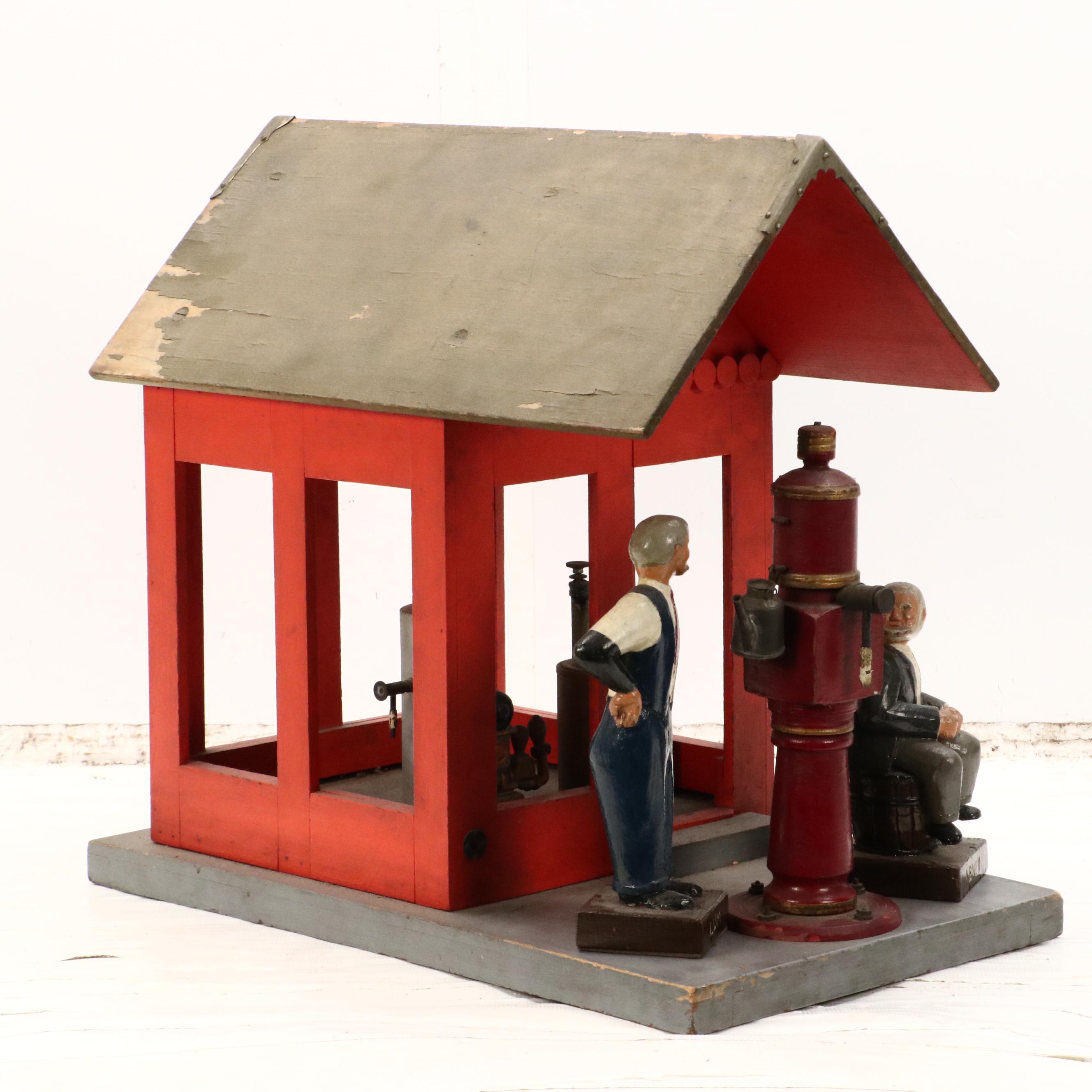 American School Folk Art Hand-Painted Wooden Sculpture