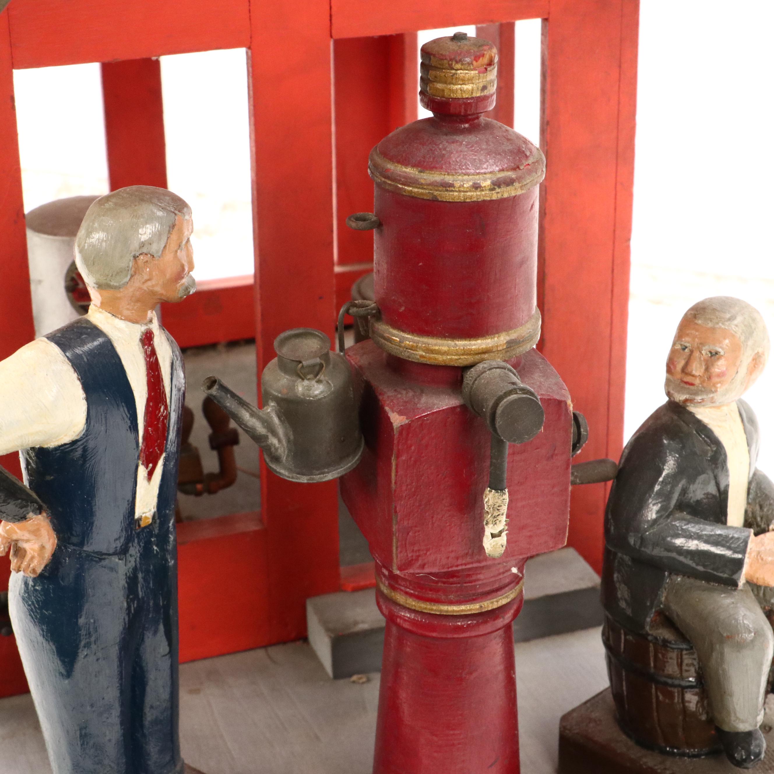 American School Folk Art Hand-Painted Wooden Sculpture