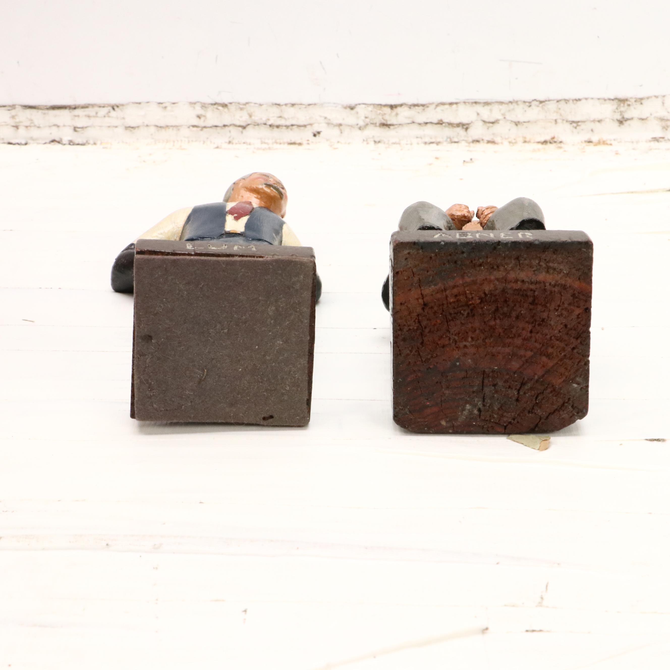 American School Folk Art Hand-Painted Wooden Sculpture