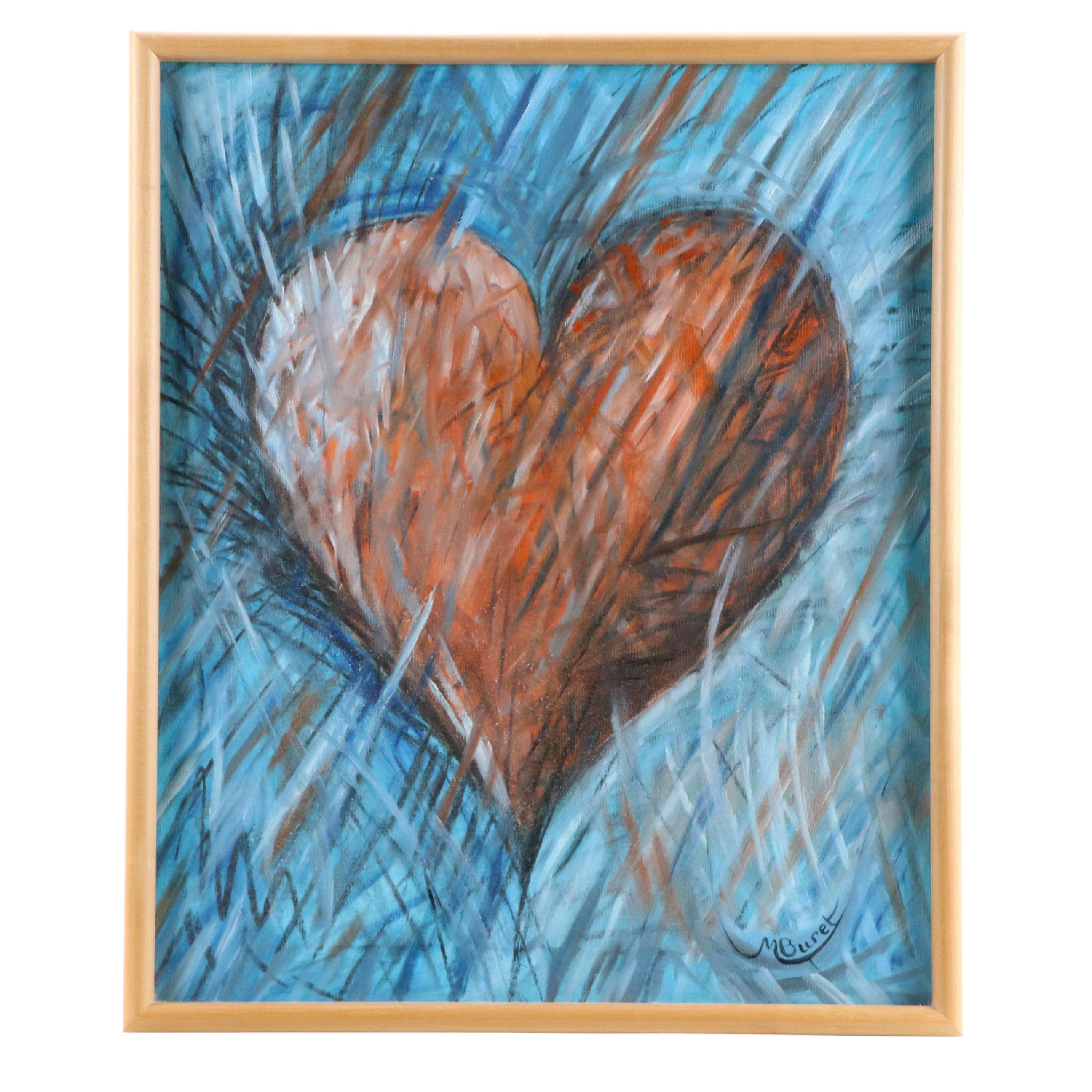 M. Buret Acrylic Modernist Heart Painting, Early 21st Century