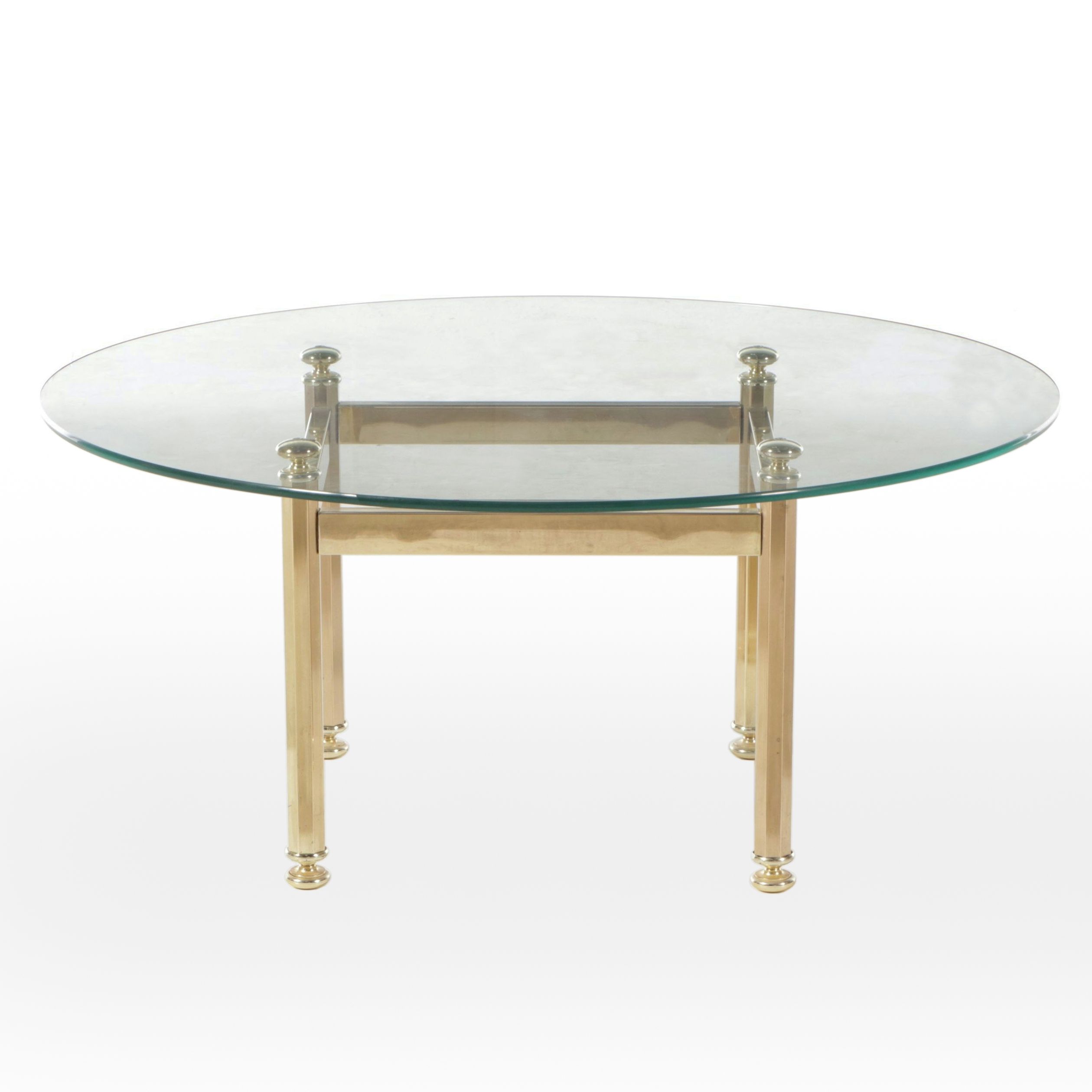 Hollywood Regency Glass Top Brass Coffee Table, Mid to Late 20th Century