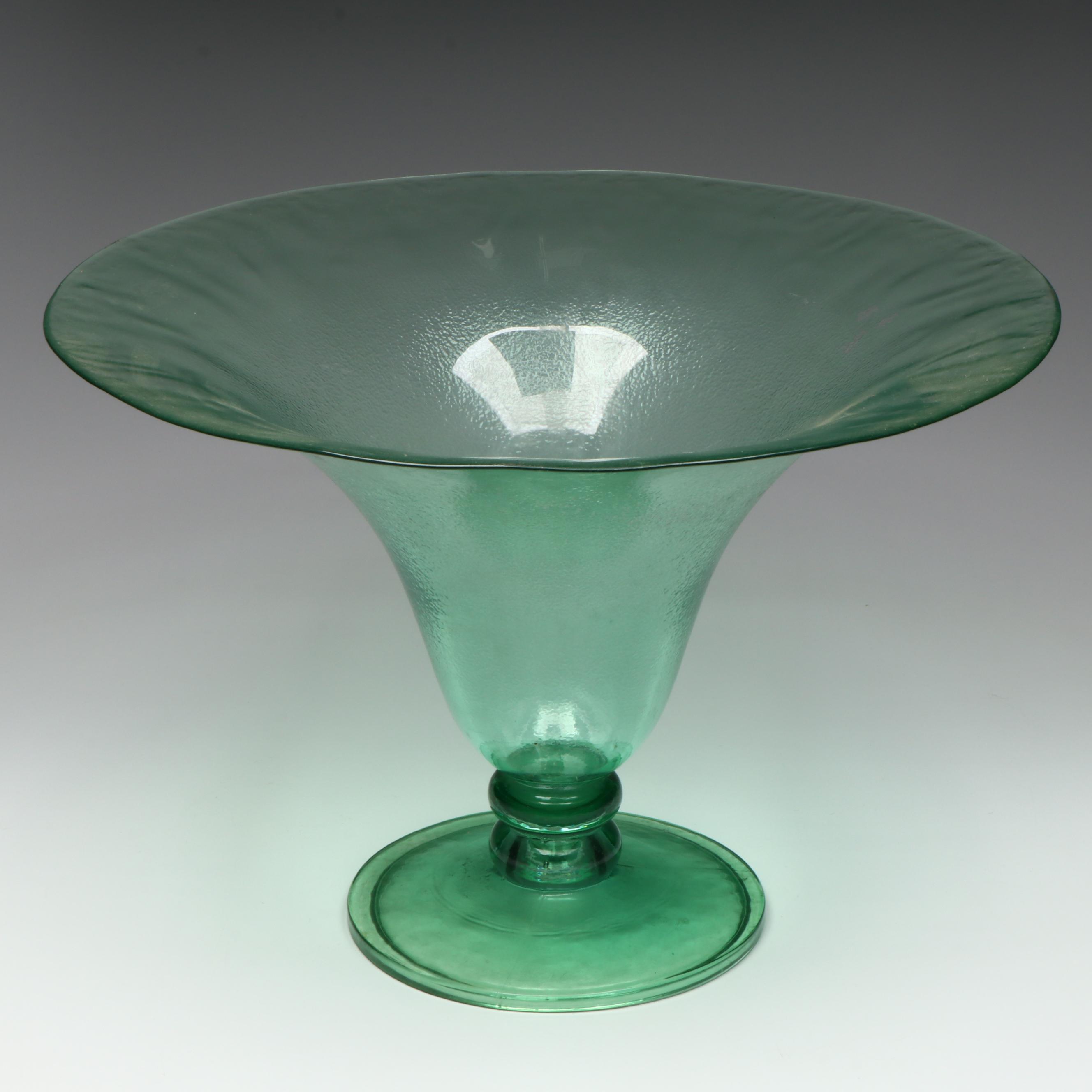 Green Finished Glass Footed Bowl with Cranberry Swirl Ashtray