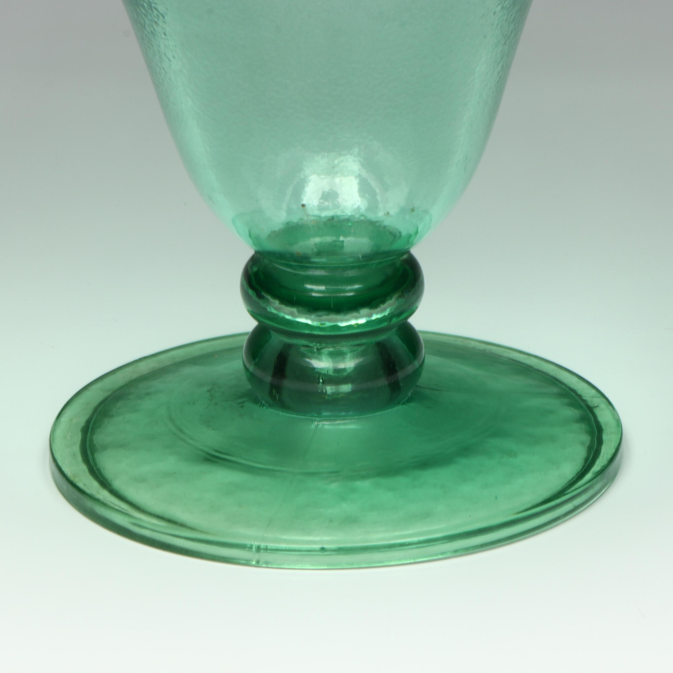 Green Finished Glass Footed Bowl with Cranberry Swirl Ashtray
