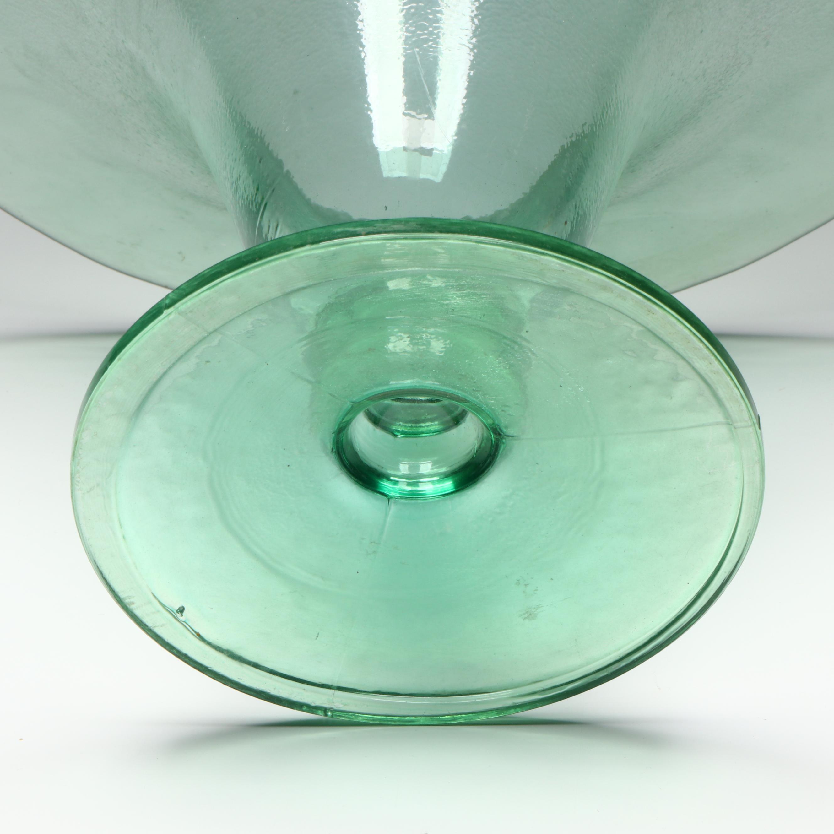 Green Finished Glass Footed Bowl with Cranberry Swirl Ashtray