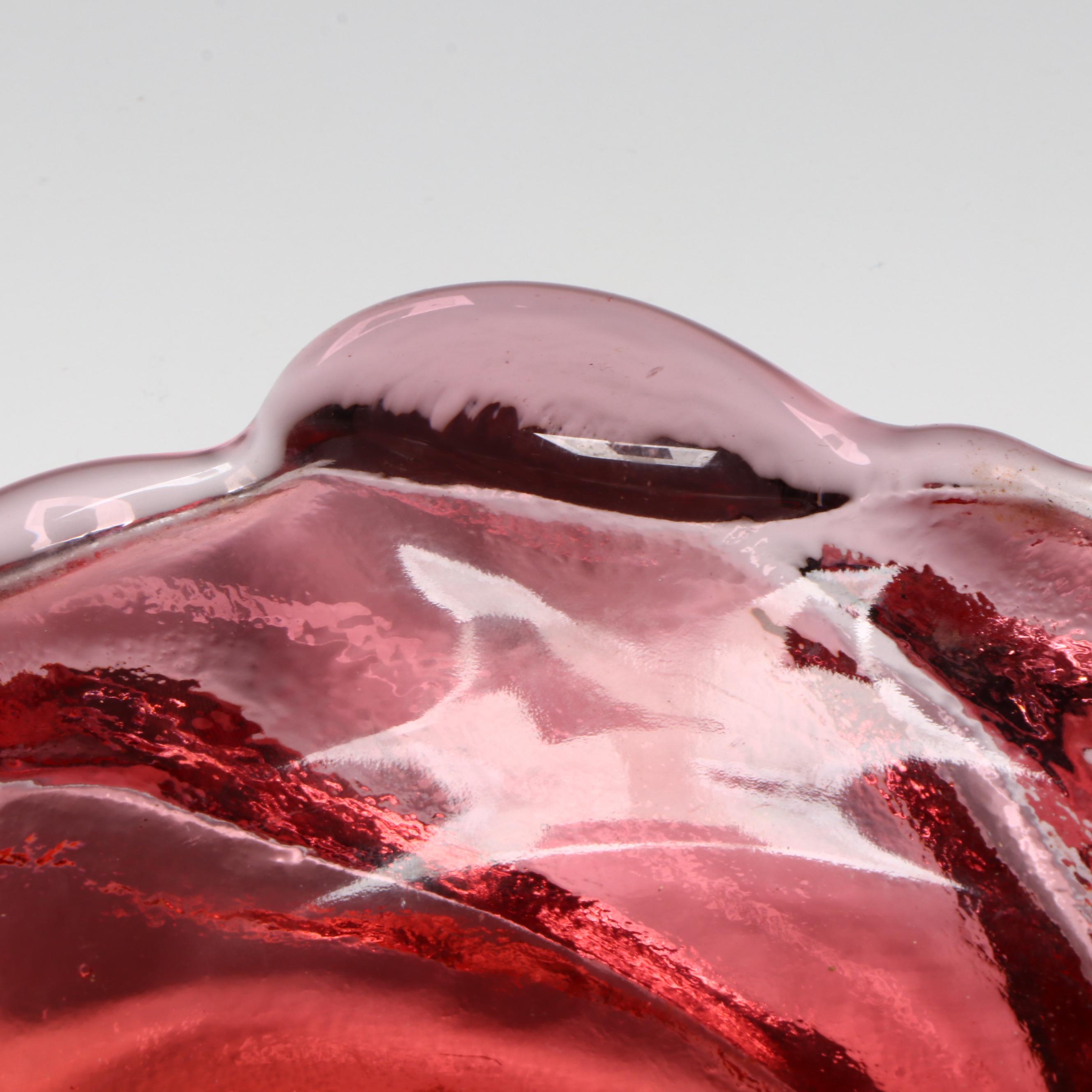 Green Finished Glass Footed Bowl with Cranberry Swirl Ashtray