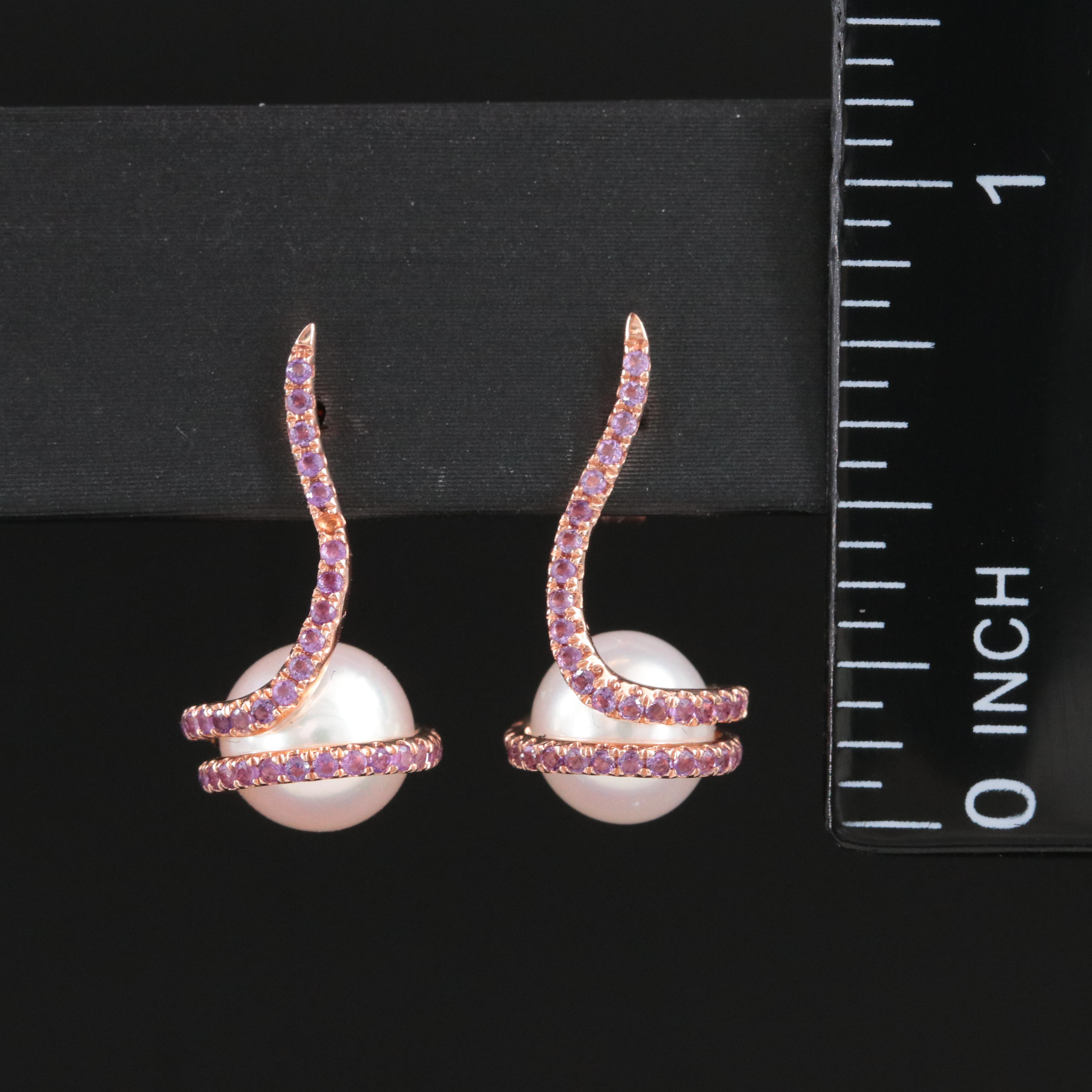 14K Rose Gold Pearl and Amethyst Earrings