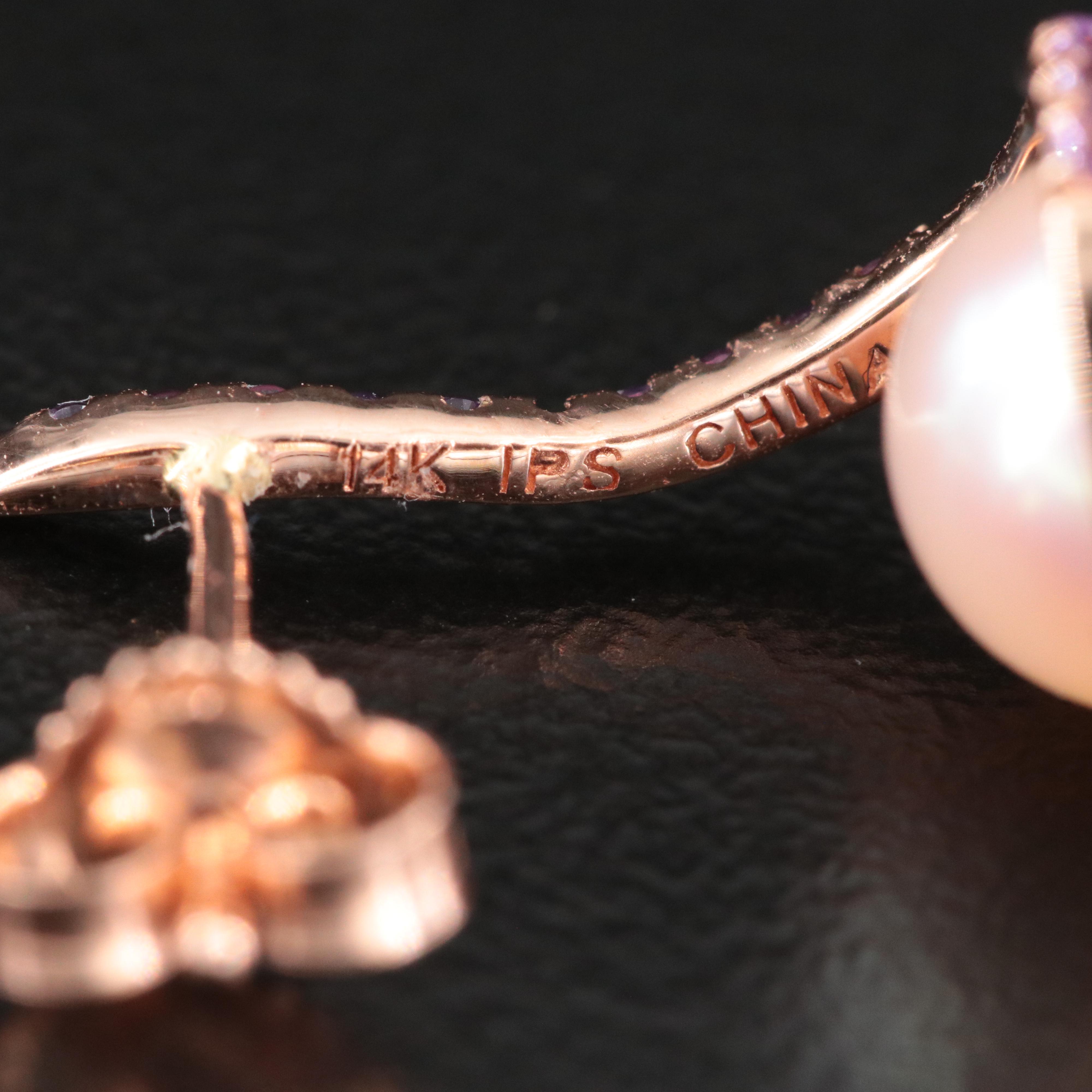 14K Rose Gold Pearl and Amethyst Earrings