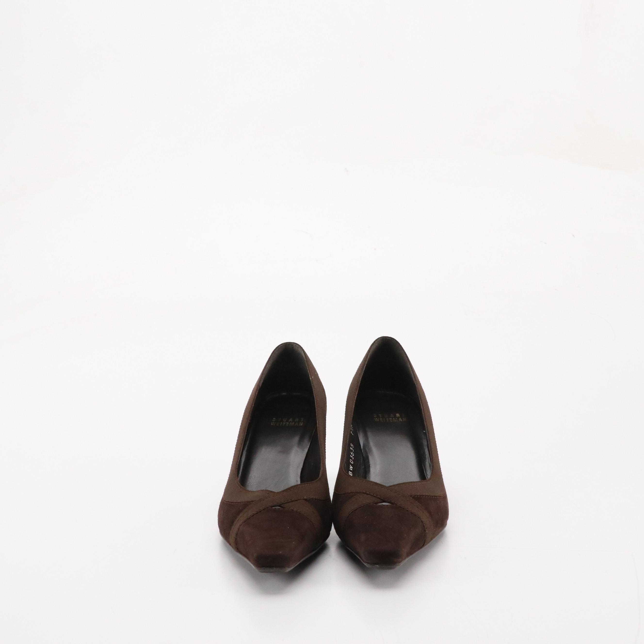 Stuart Weitzman "MidLogic" Cola Suede Pumps, "Sutton" Shiny Mushroom Suede Heels