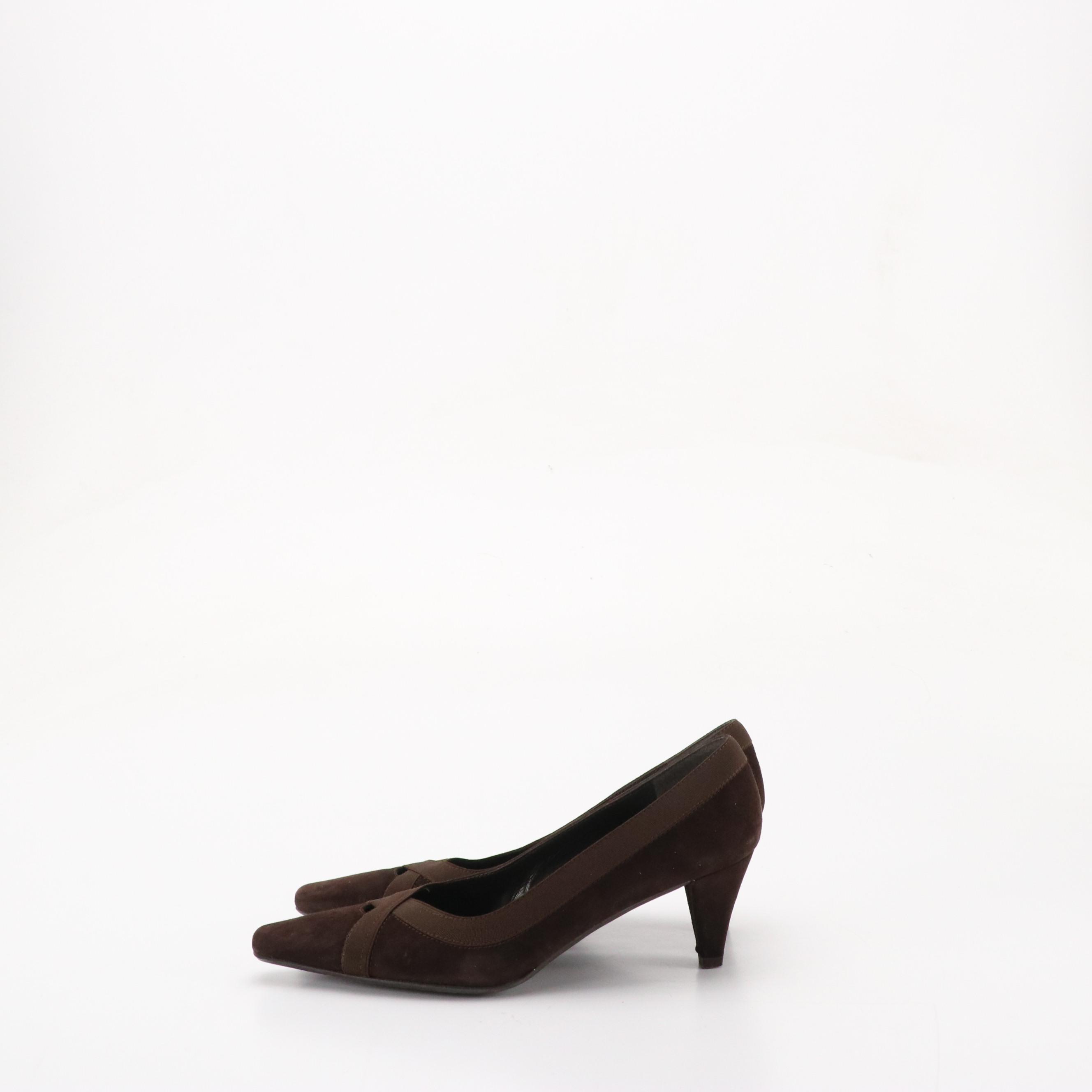 Stuart Weitzman "MidLogic" Cola Suede Pumps, "Sutton" Shiny Mushroom Suede Heels