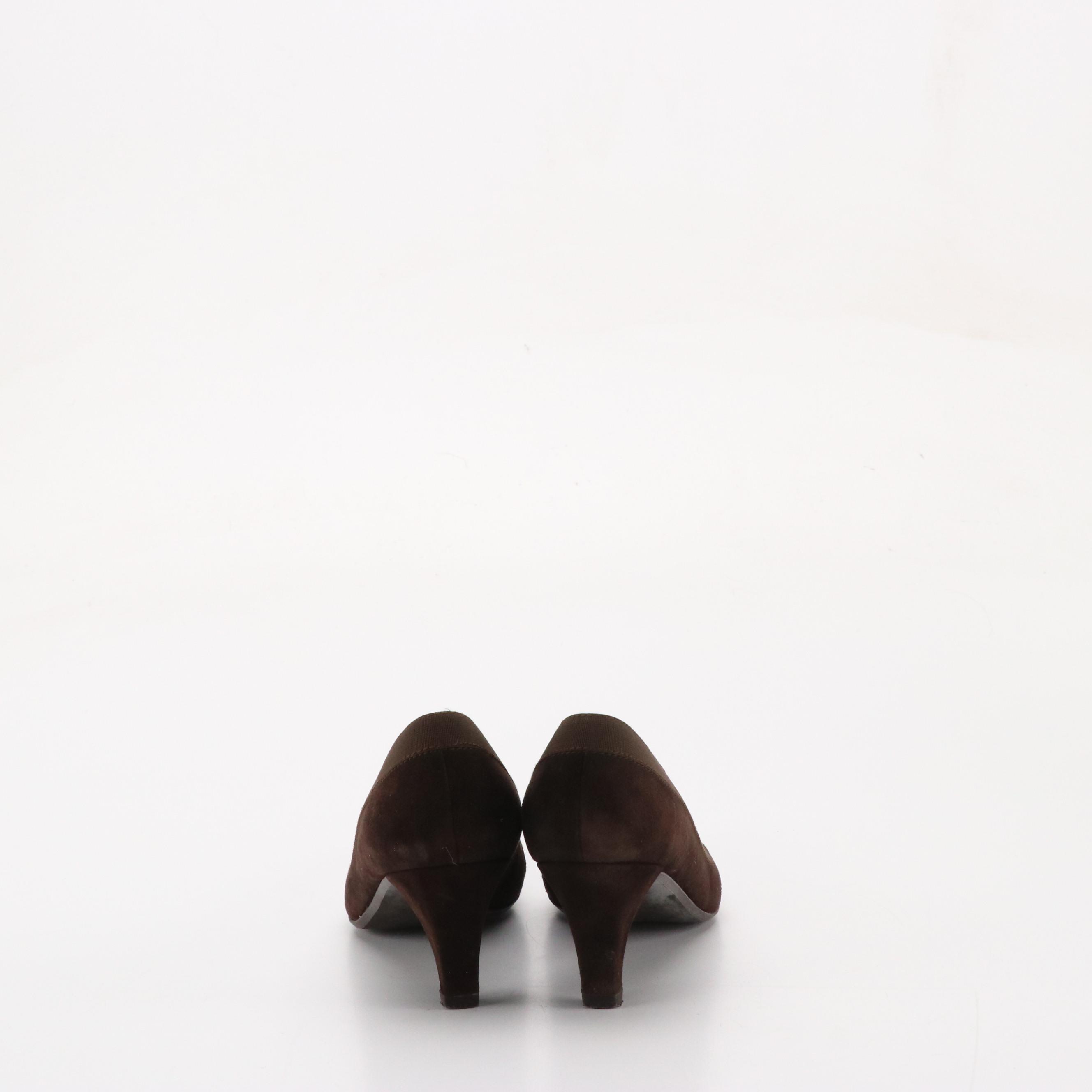 Stuart Weitzman "MidLogic" Cola Suede Pumps, "Sutton" Shiny Mushroom Suede Heels