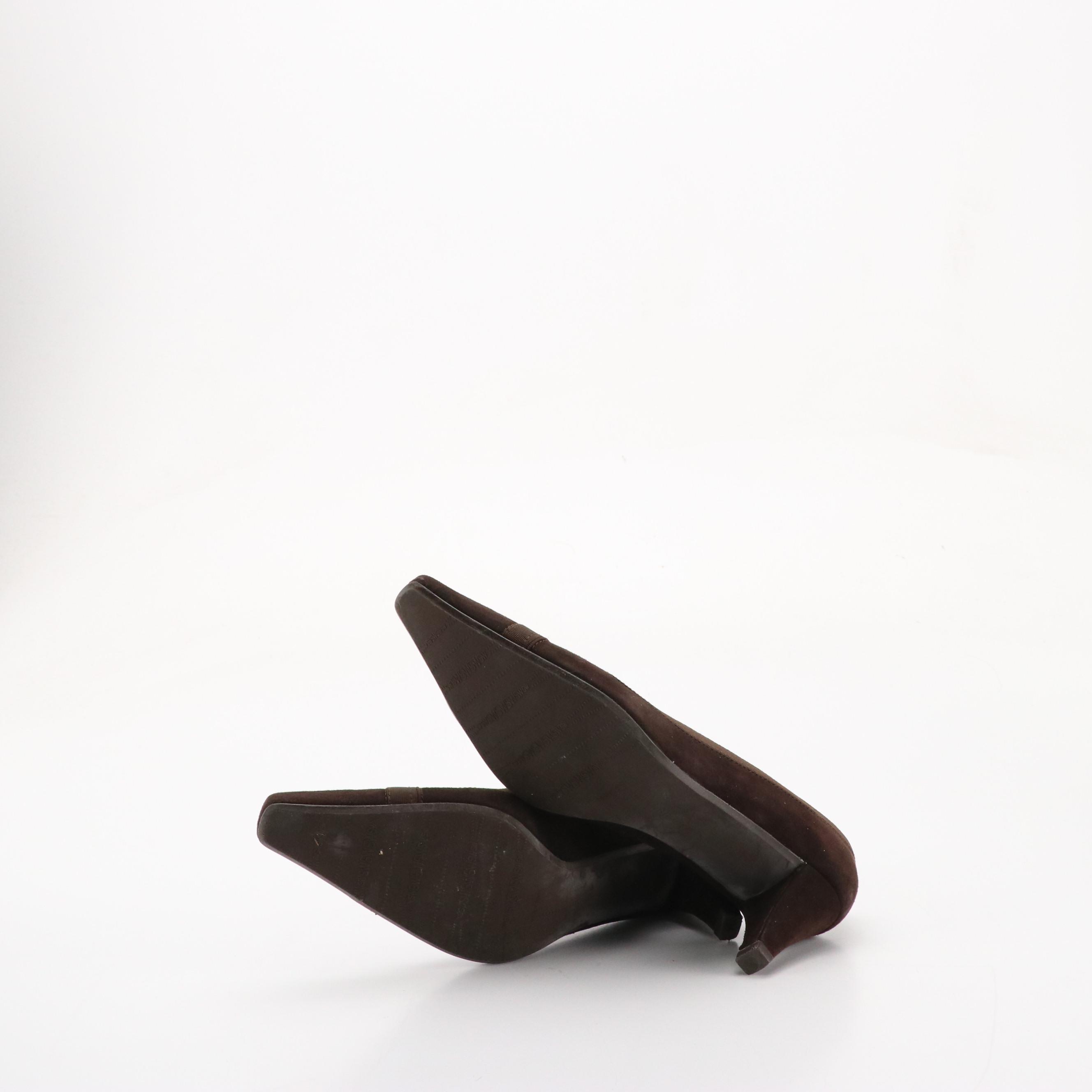 Stuart Weitzman "MidLogic" Cola Suede Pumps, "Sutton" Shiny Mushroom Suede Heels