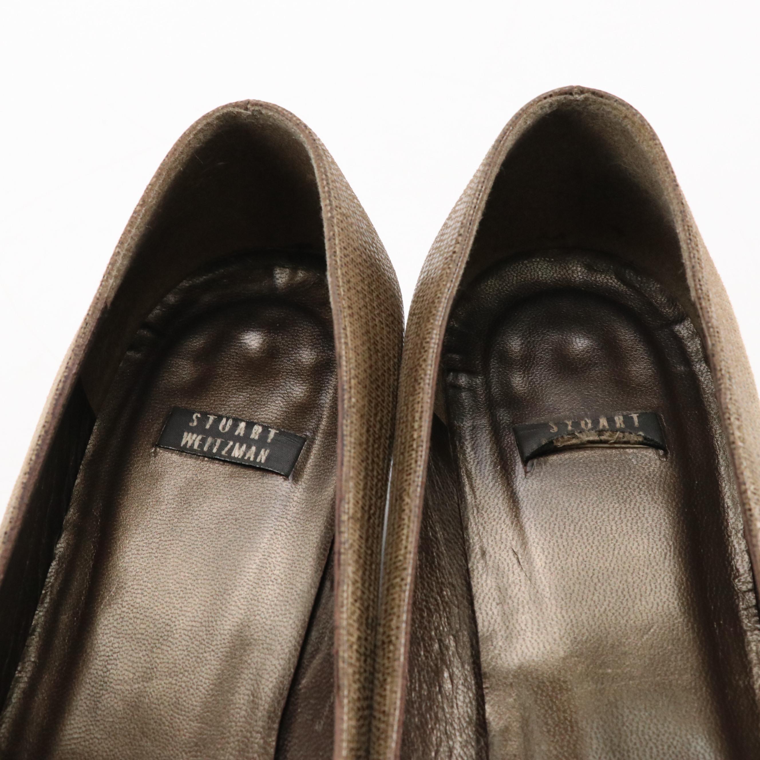 Stuart Weitzman "MidLogic" Cola Suede Pumps, "Sutton" Shiny Mushroom Suede Heels