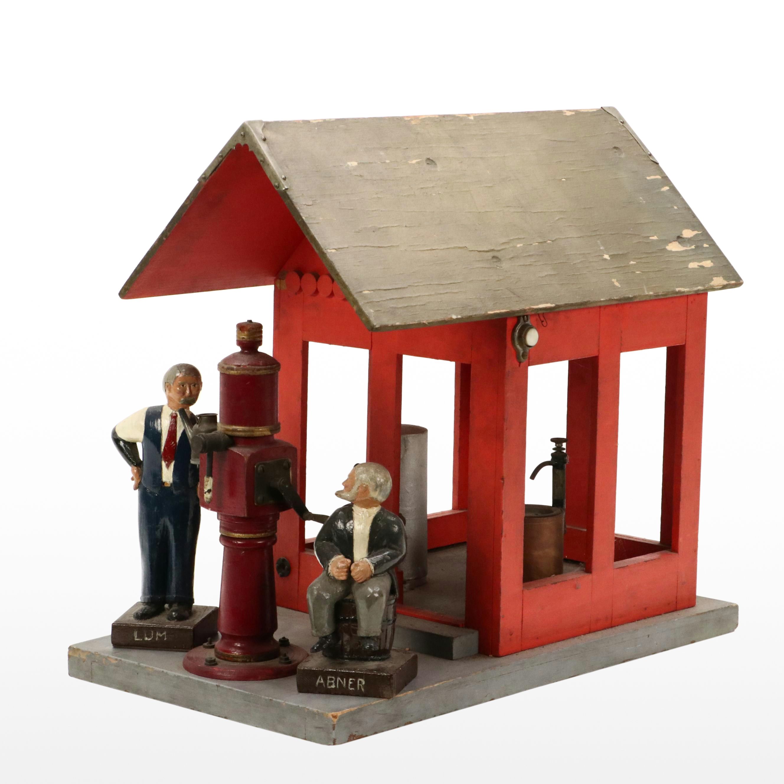 American School Folk Art Hand-Painted Wooden Sculpture