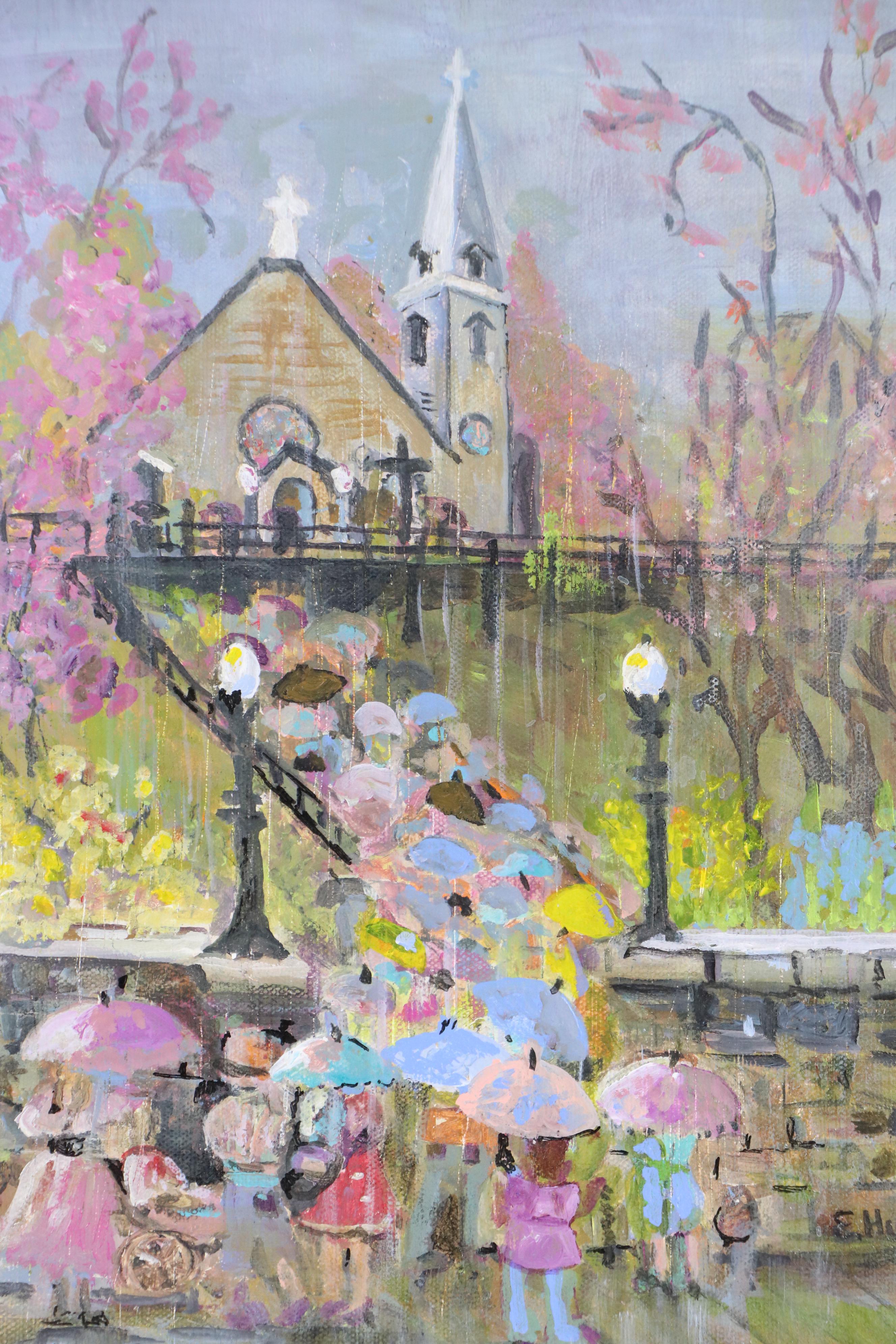 Oil Painting of Impressionistic Rainy Scene, 20th Century