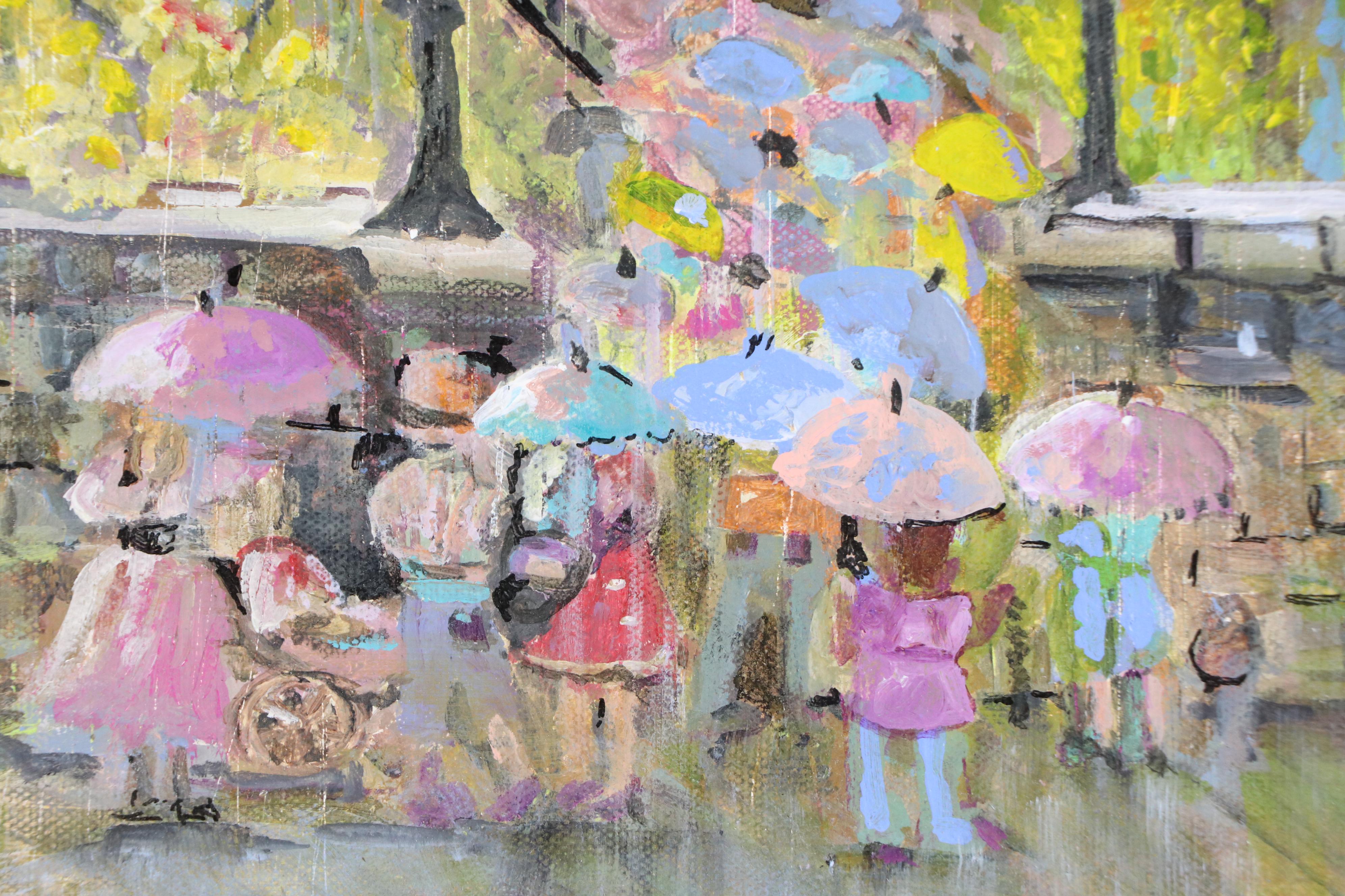 Oil Painting of Impressionistic Rainy Scene, 20th Century