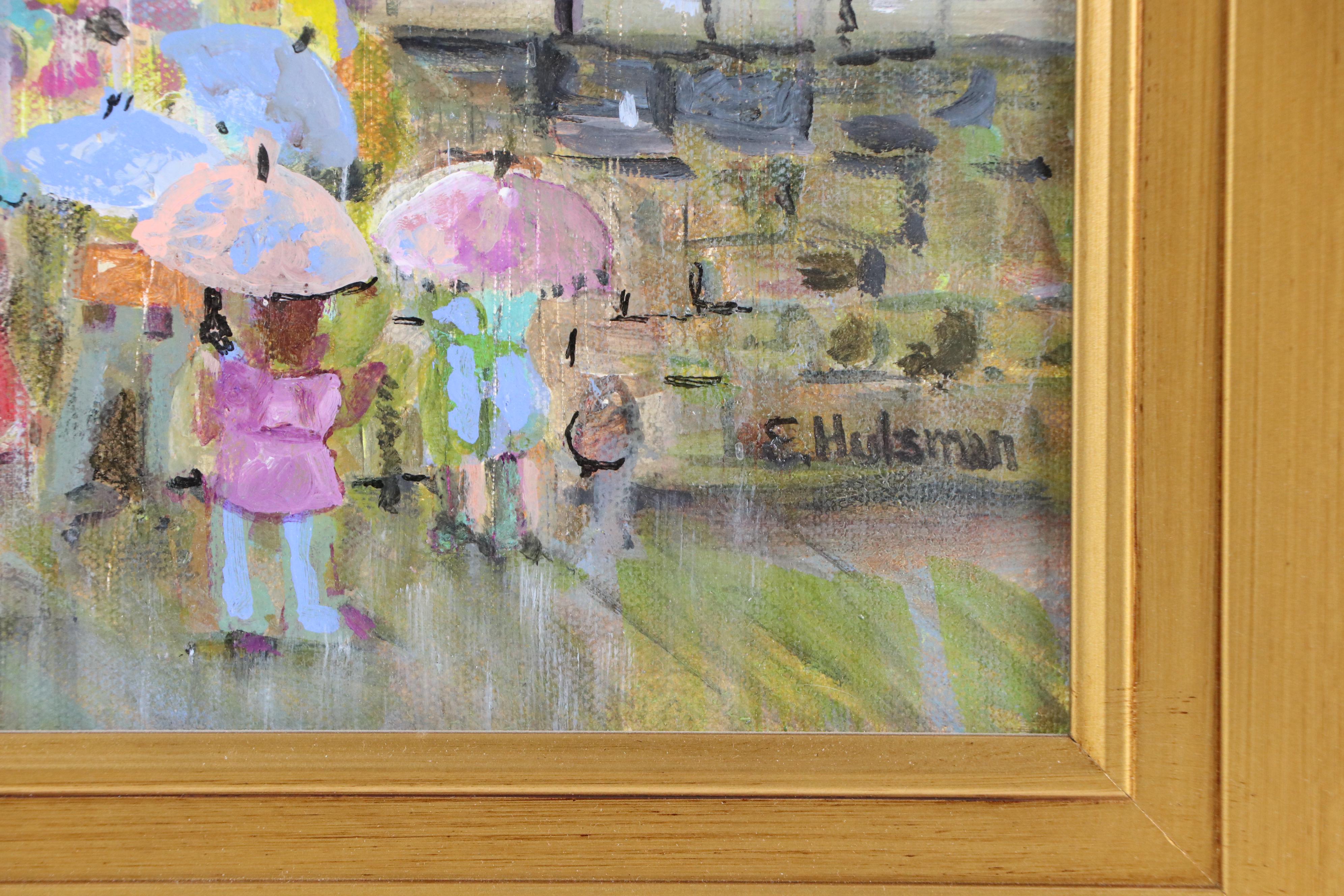 Oil Painting of Impressionistic Rainy Scene, 20th Century
