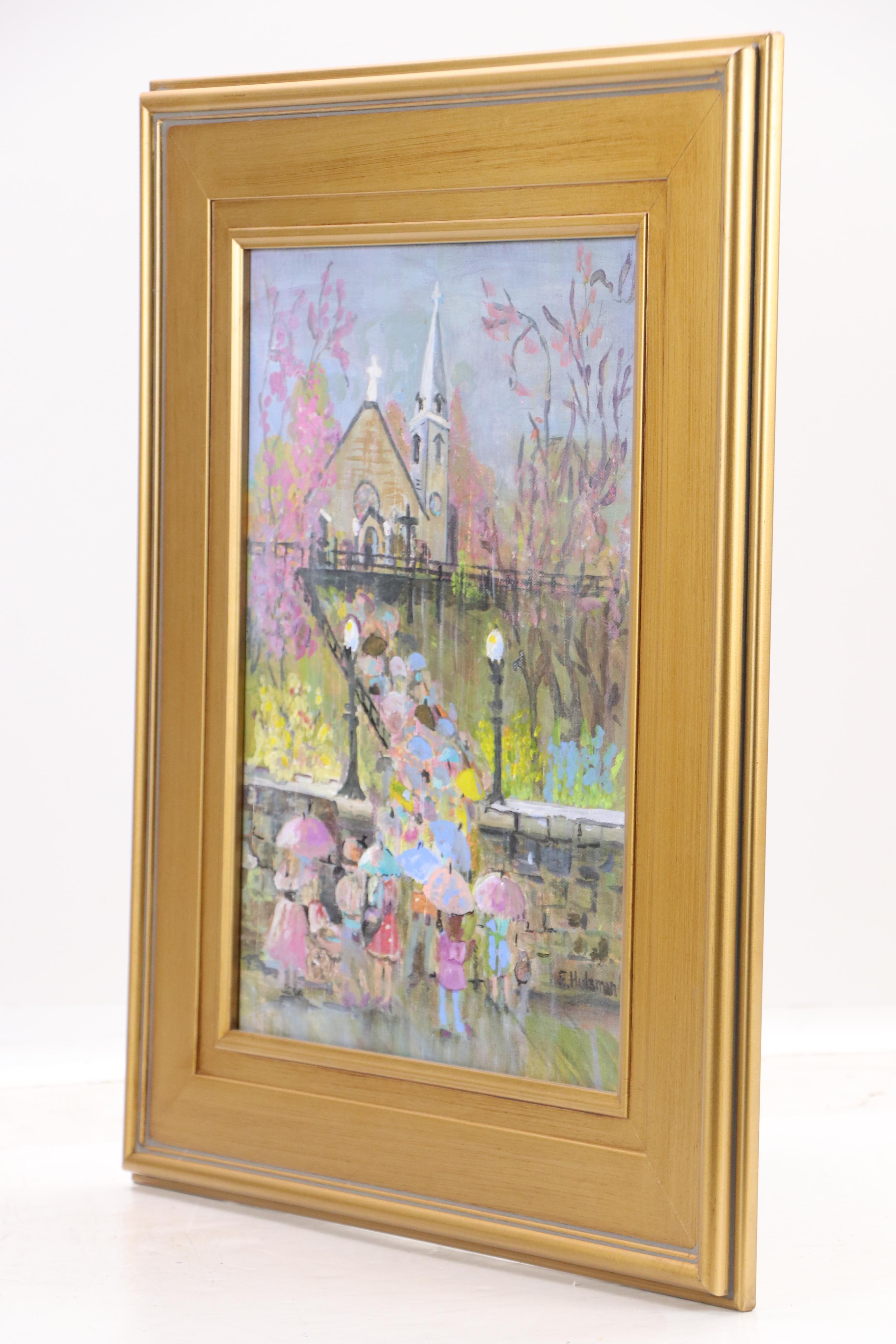 Oil Painting of Impressionistic Rainy Scene, 20th Century