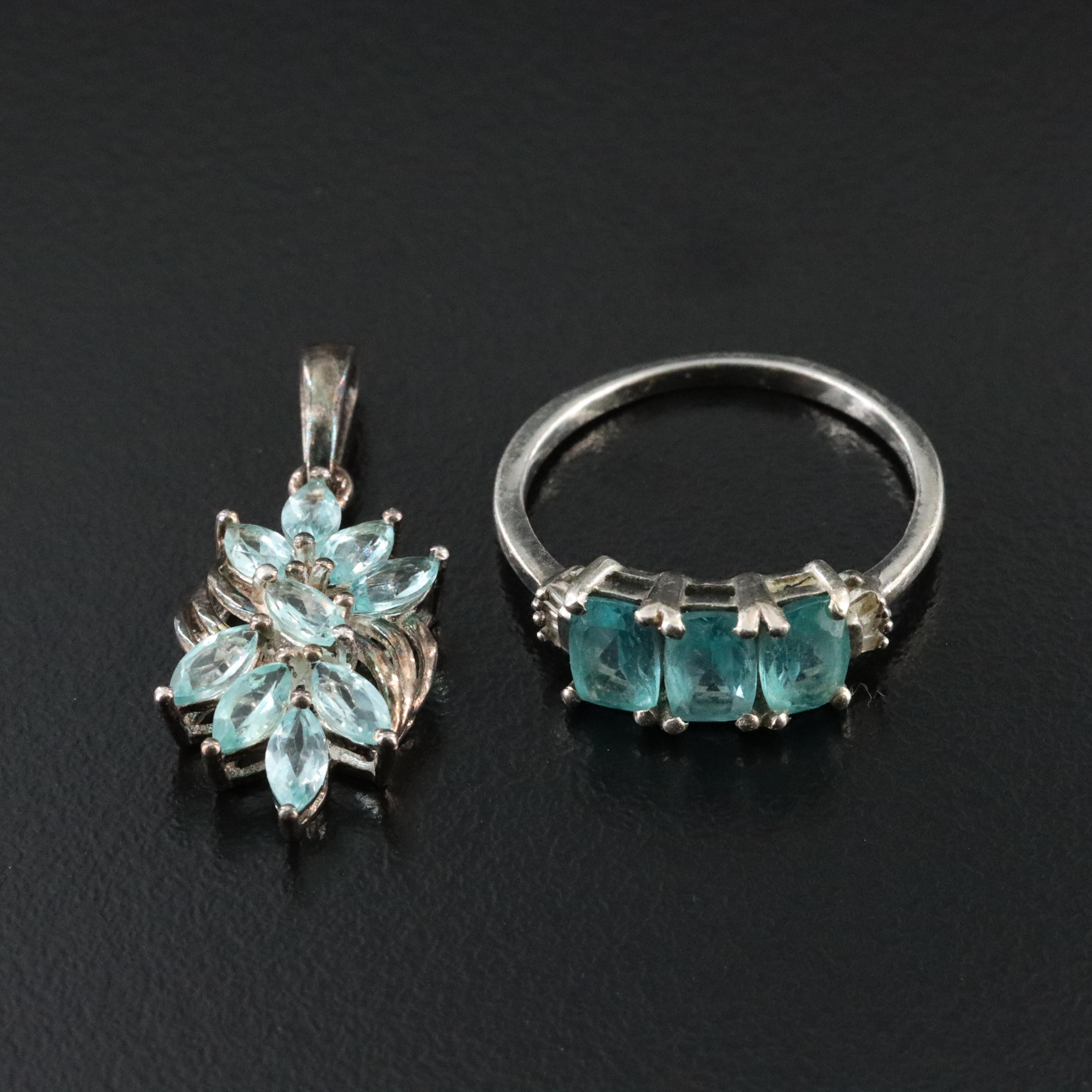 Sterling Apatite and Diamond Ring and Pendant