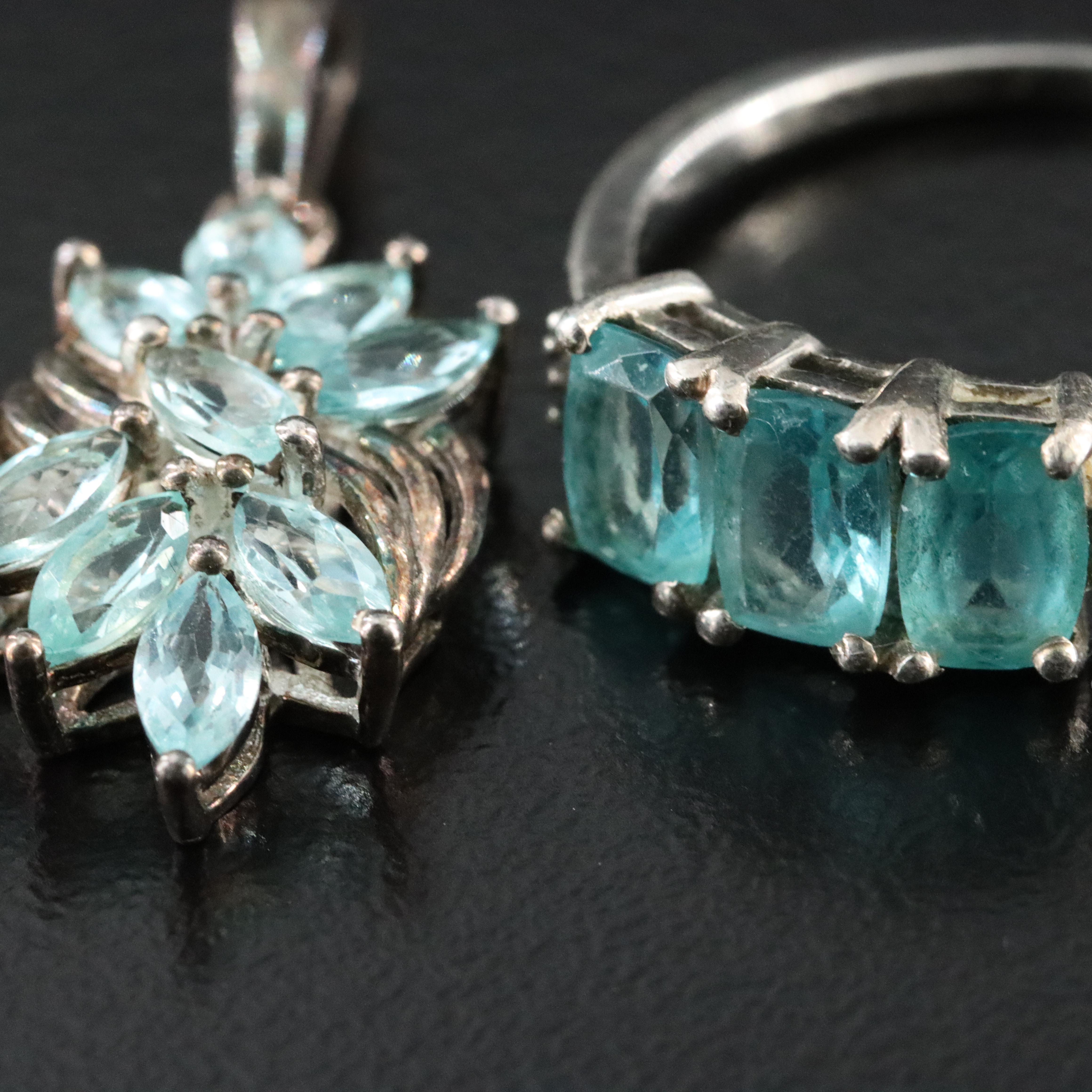 Sterling Apatite and Diamond Ring and Pendant