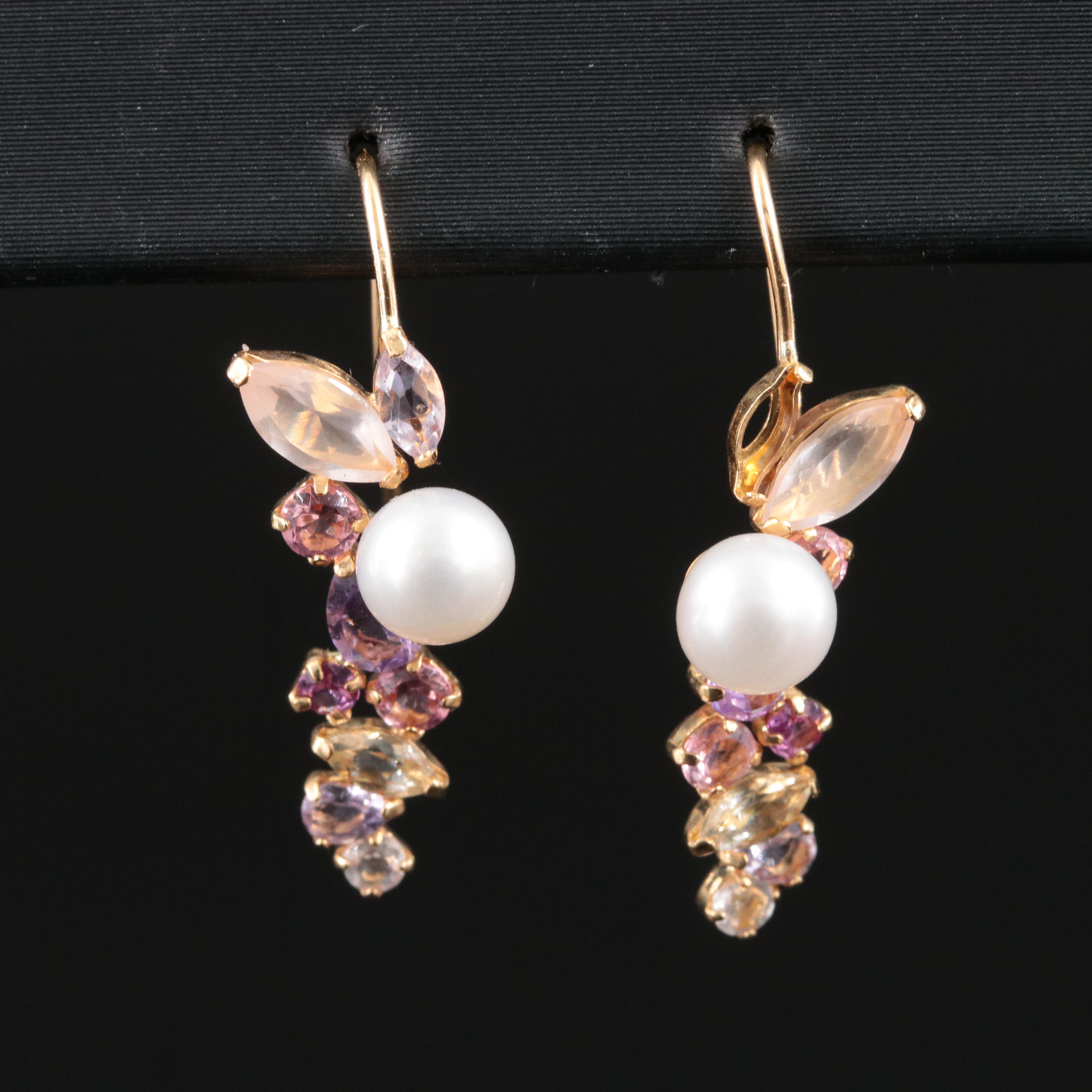 18K Pearl and Gemstone Earrings