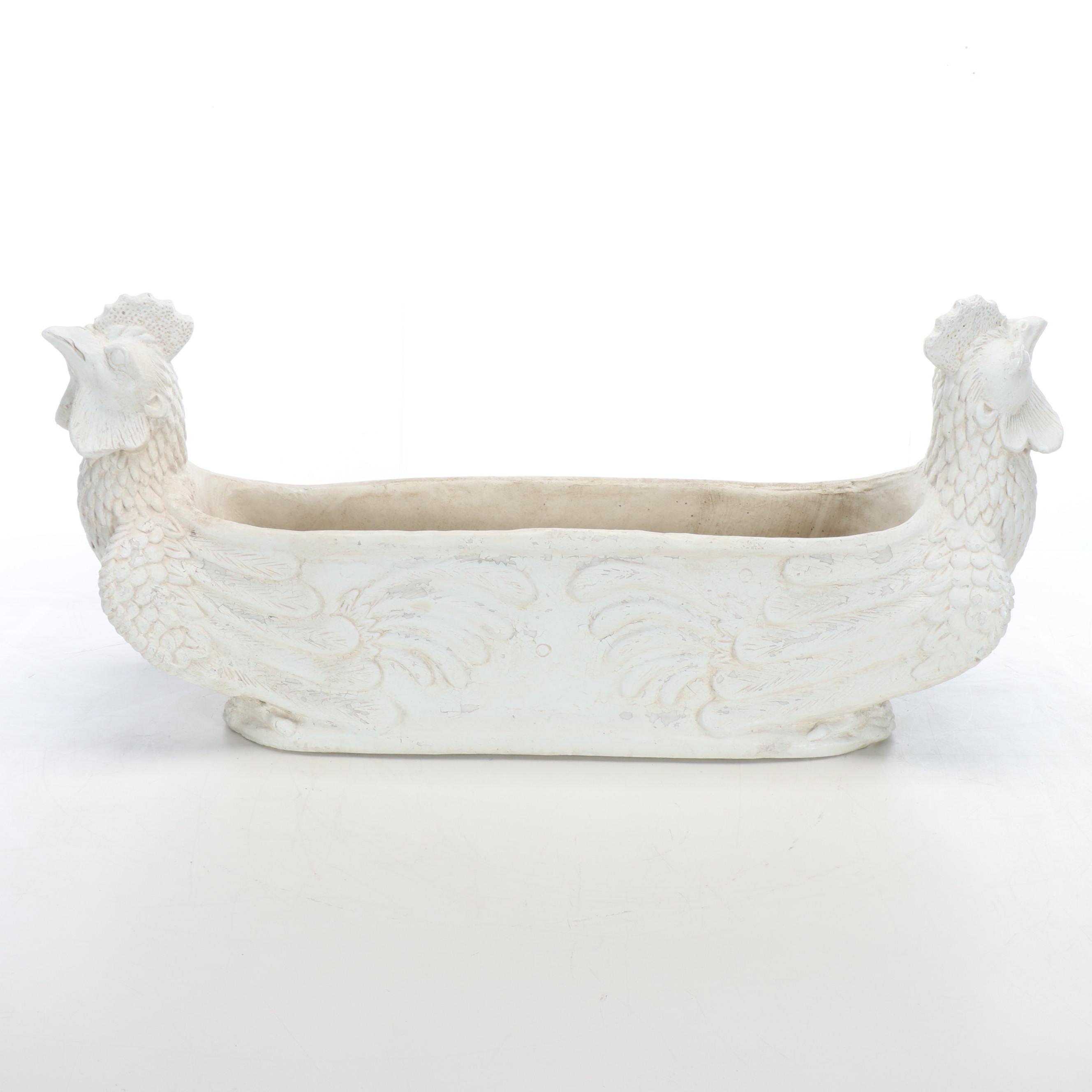 Farmhouse Style Double Rooster Head Ceramic Planter