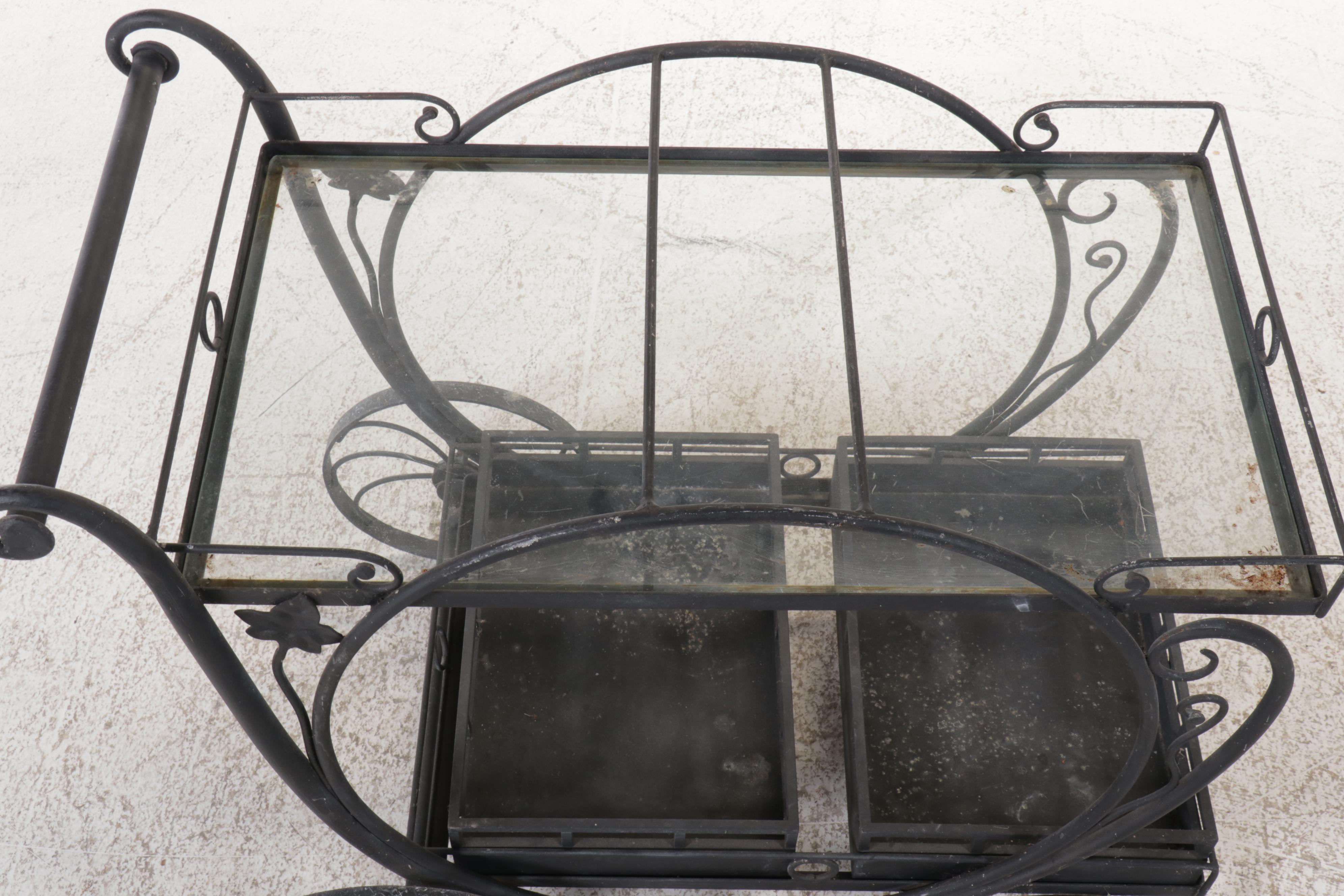 Wrought Iron and Glass Patio Serving Cart, Mid to Late 20th Century