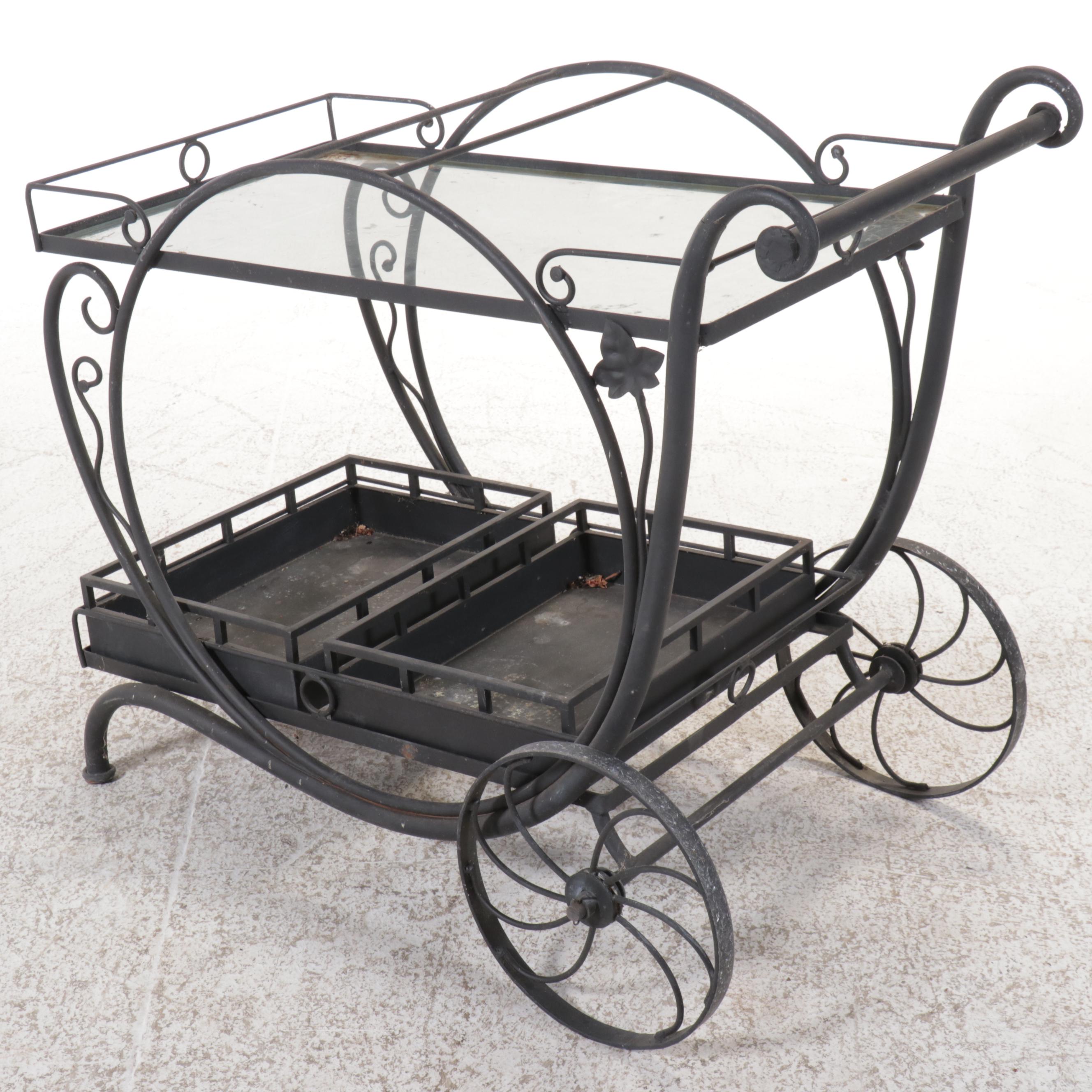 Wrought Iron and Glass Patio Serving Cart, Mid to Late 20th Century