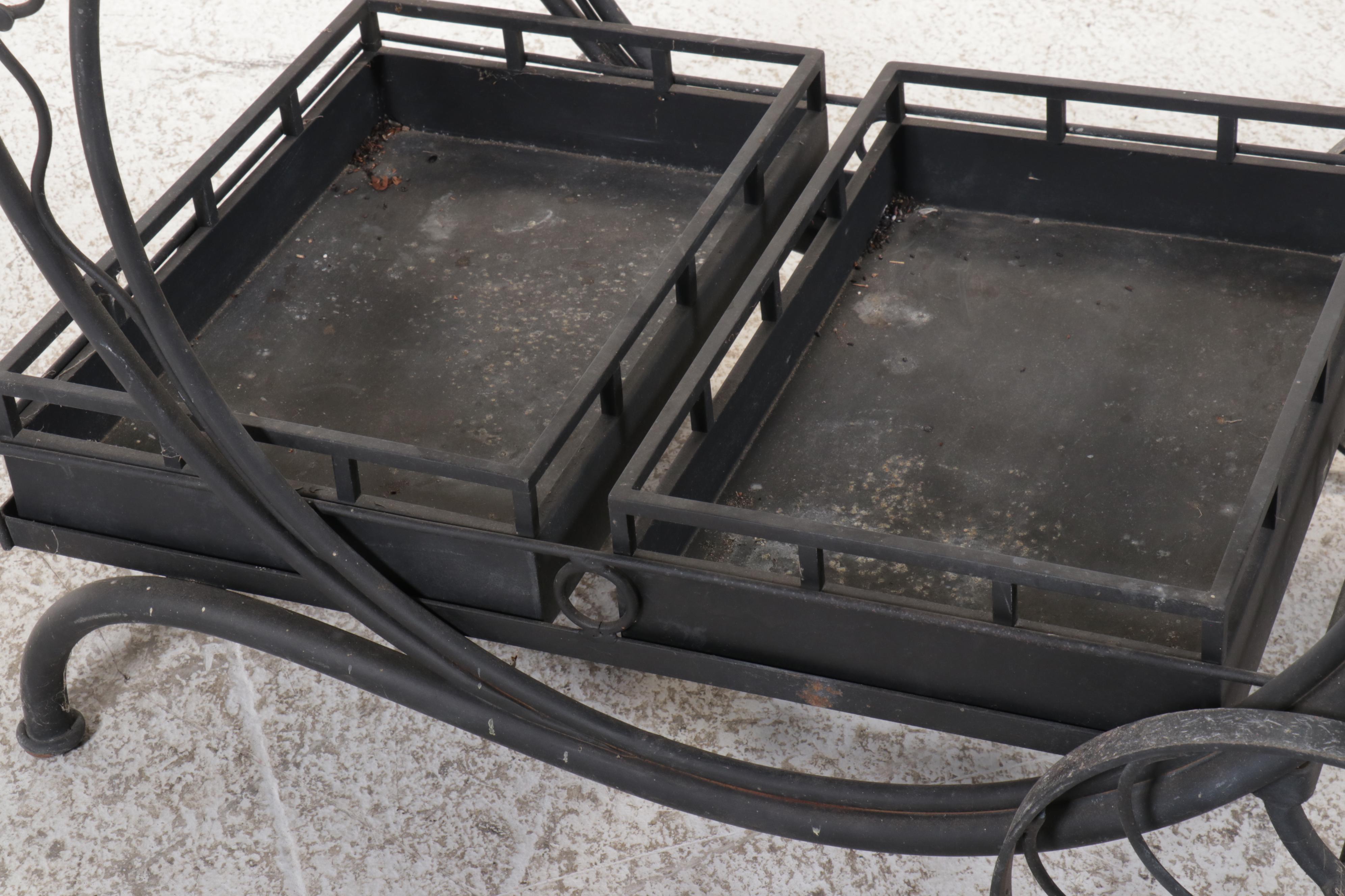 Wrought Iron and Glass Patio Serving Cart, Mid to Late 20th Century
