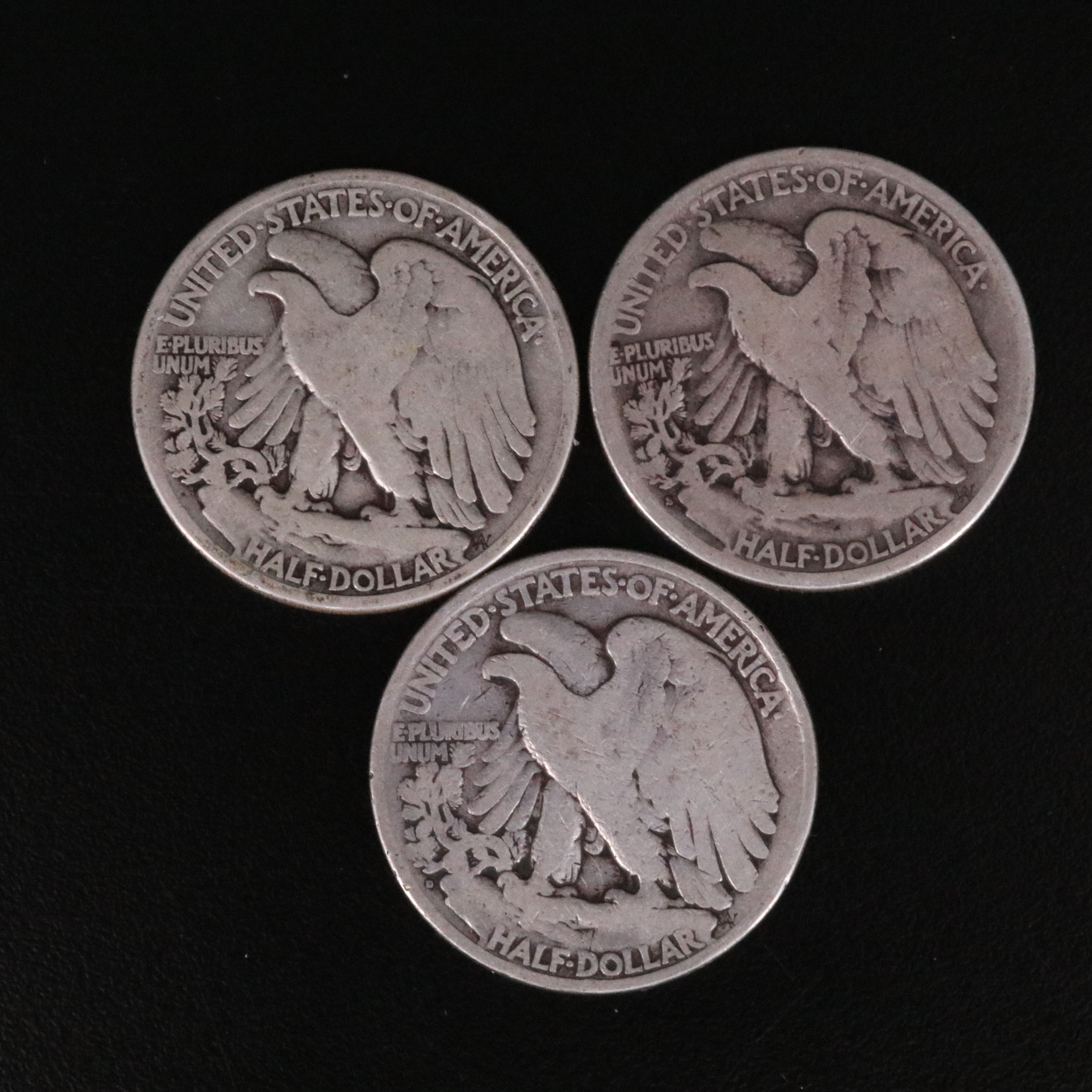 Three Different 1919 Walking Liberty Half Dollars