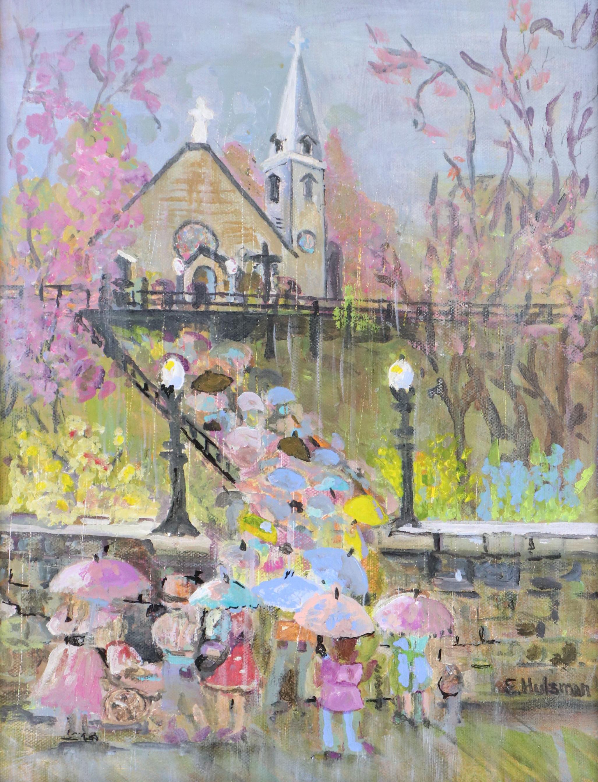 Oil Painting of Impressionistic Rainy Scene, 20th Century