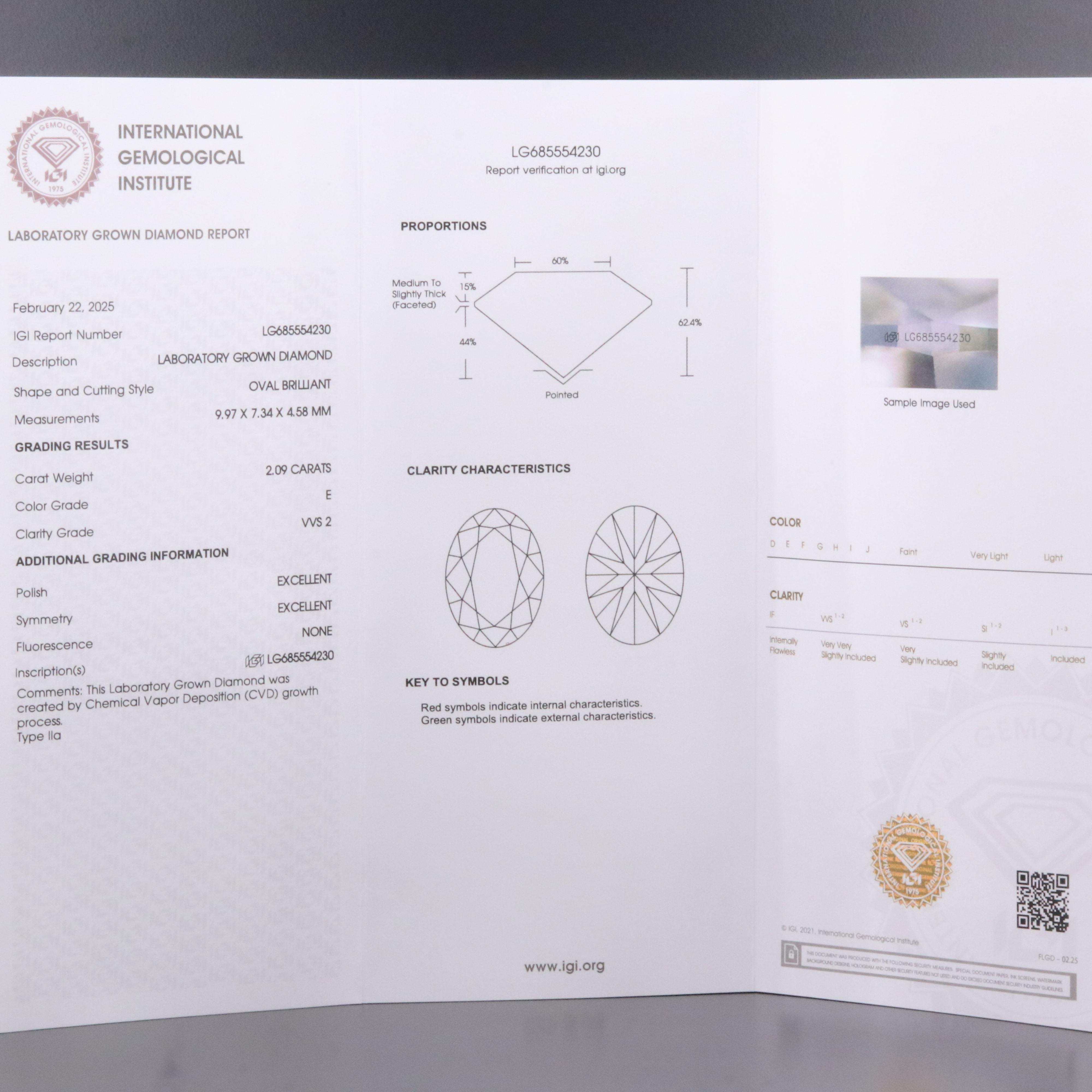 Loose 2.09 CT Lab Grown Diamond with IGI Report