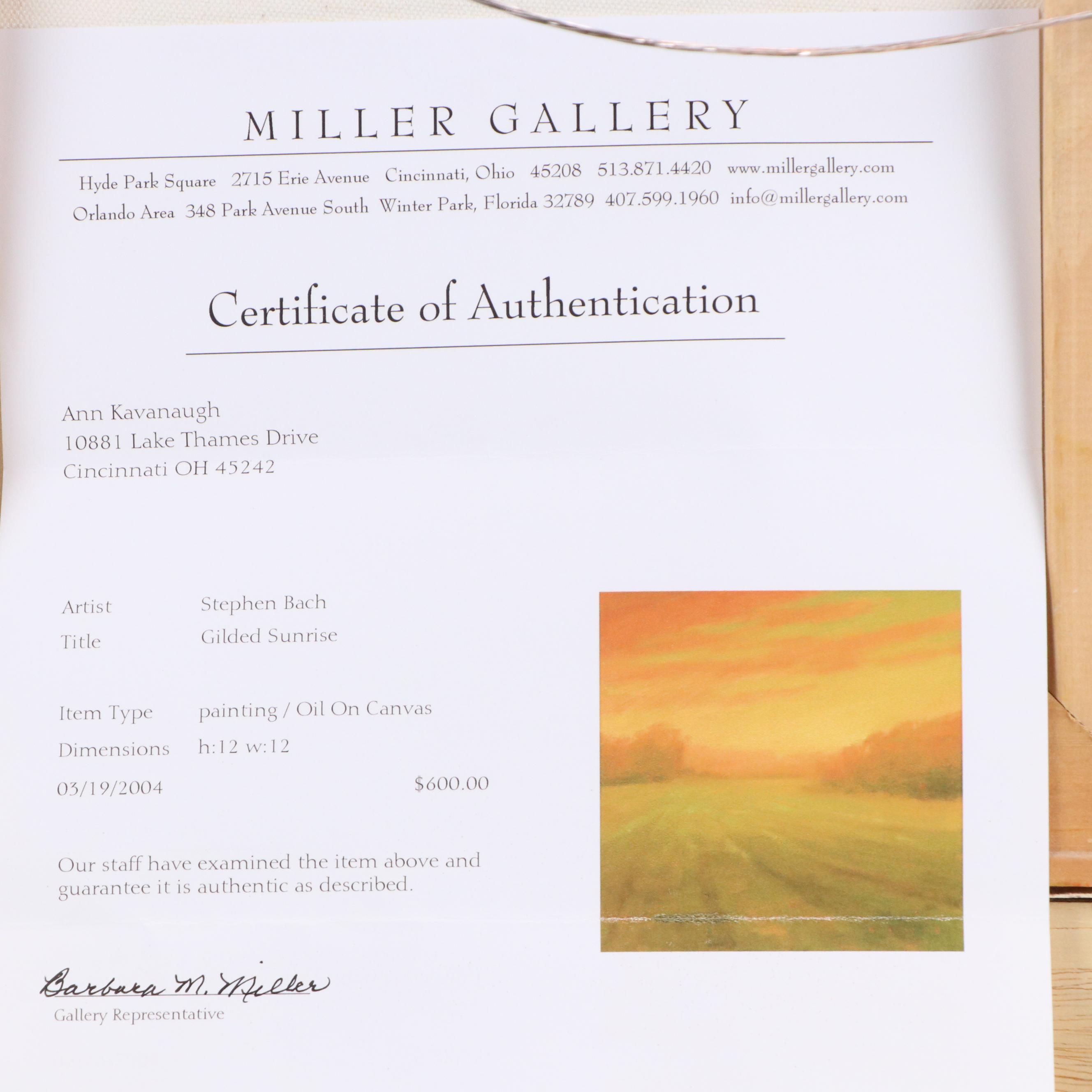 Stephen Bach Oil Painting "Gilded Sunrise," 2004