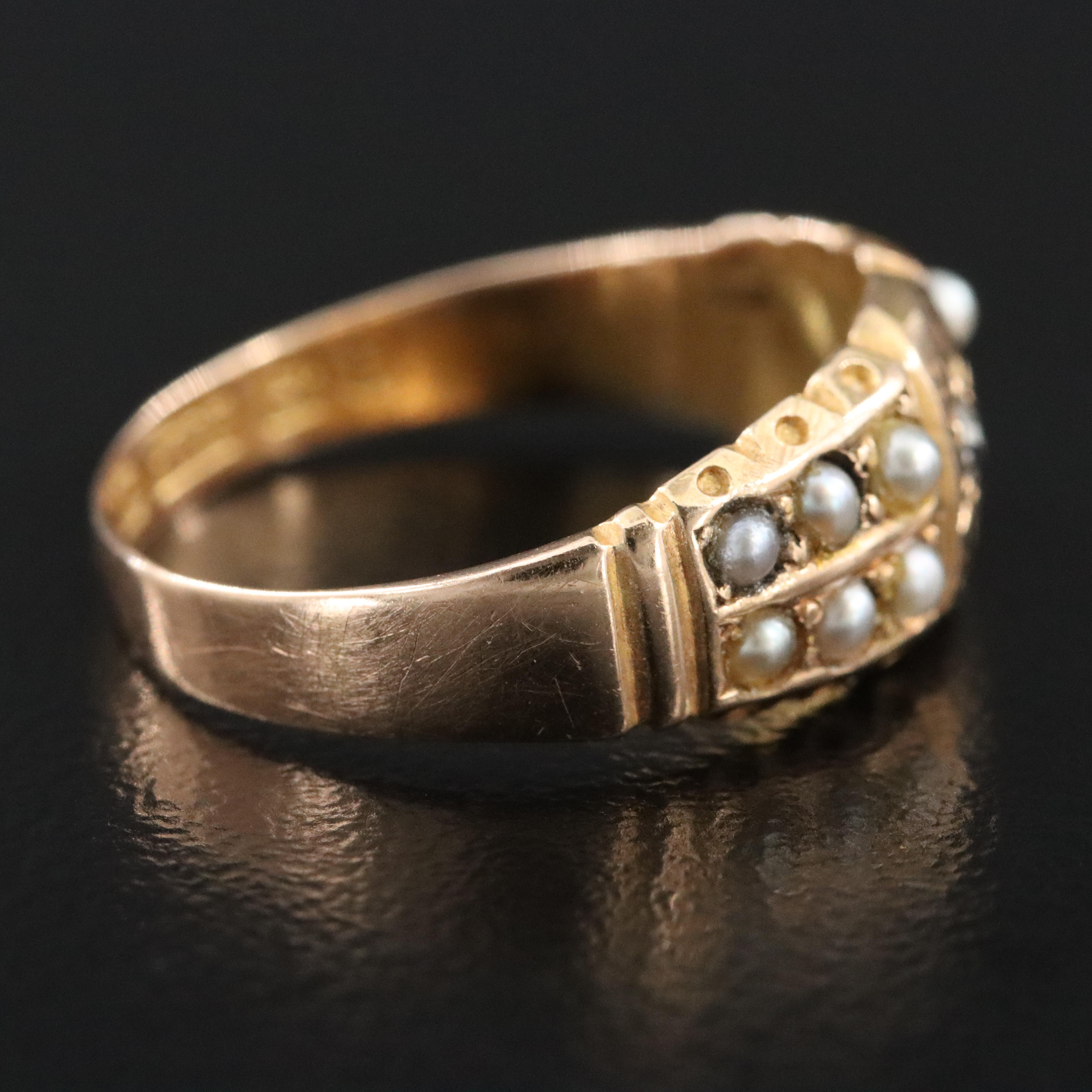 Victorian 15K 0.03 CT Diamond and Seed Pearl Ring