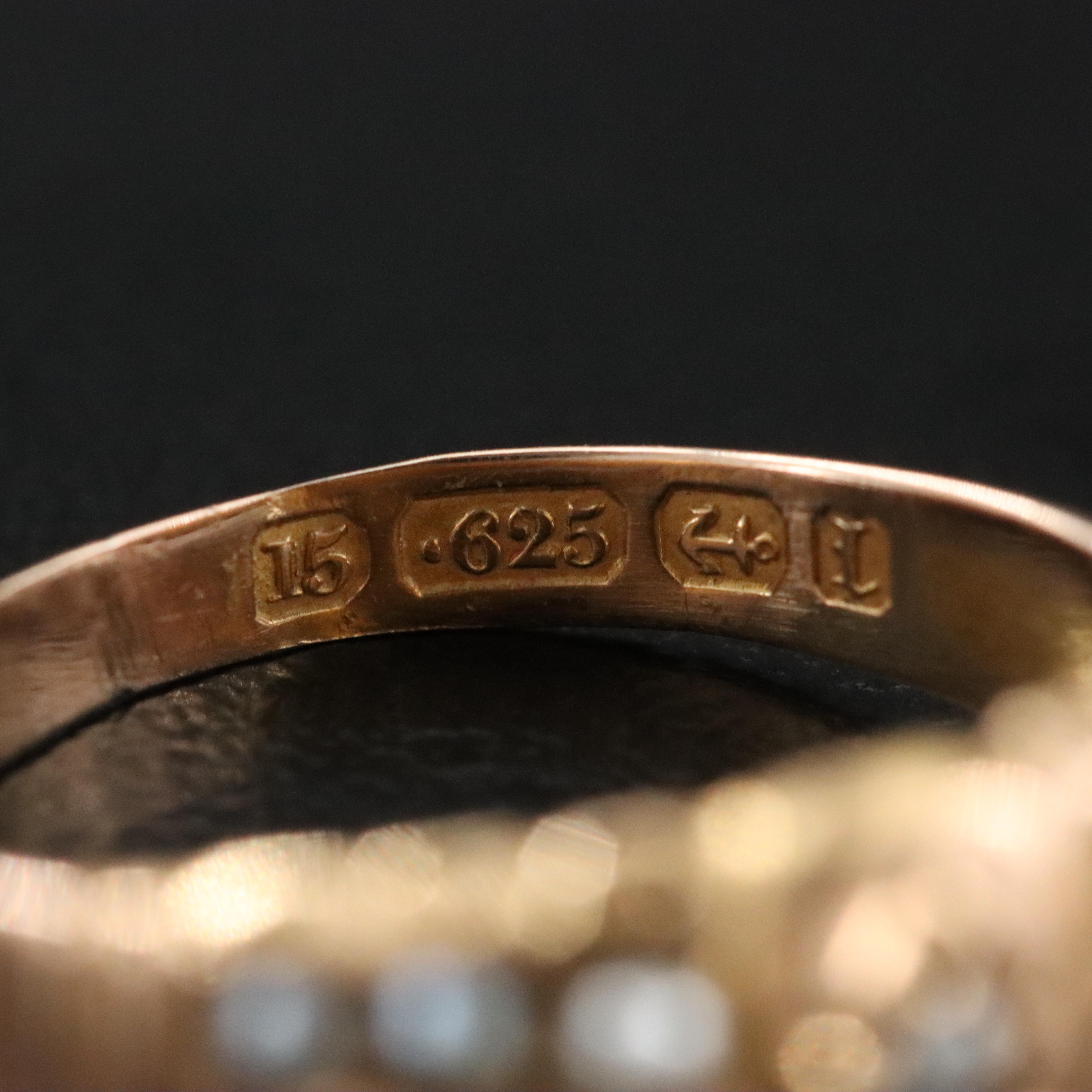 Victorian 15K 0.03 CT Diamond and Seed Pearl Ring