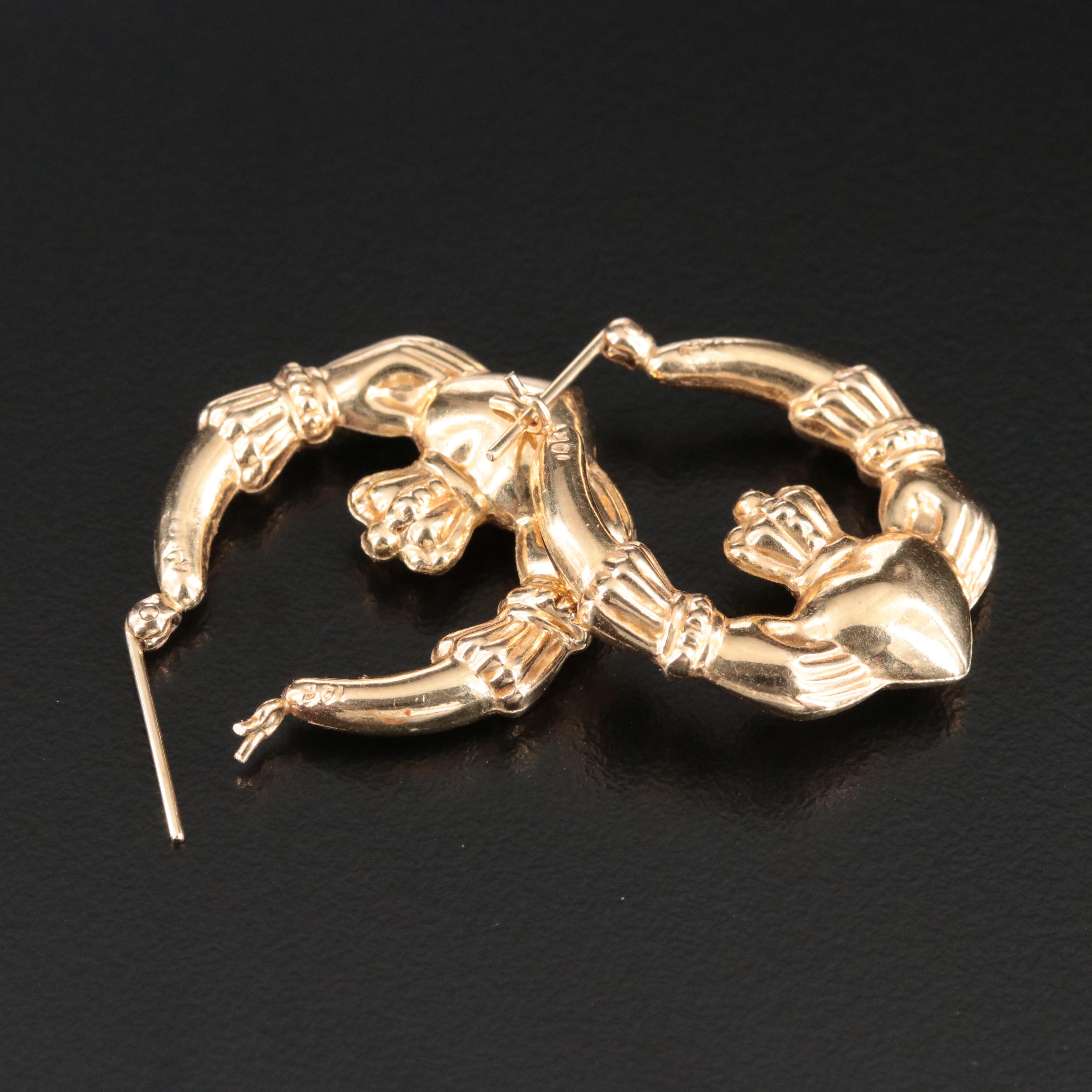 14K Claddagh Hoops