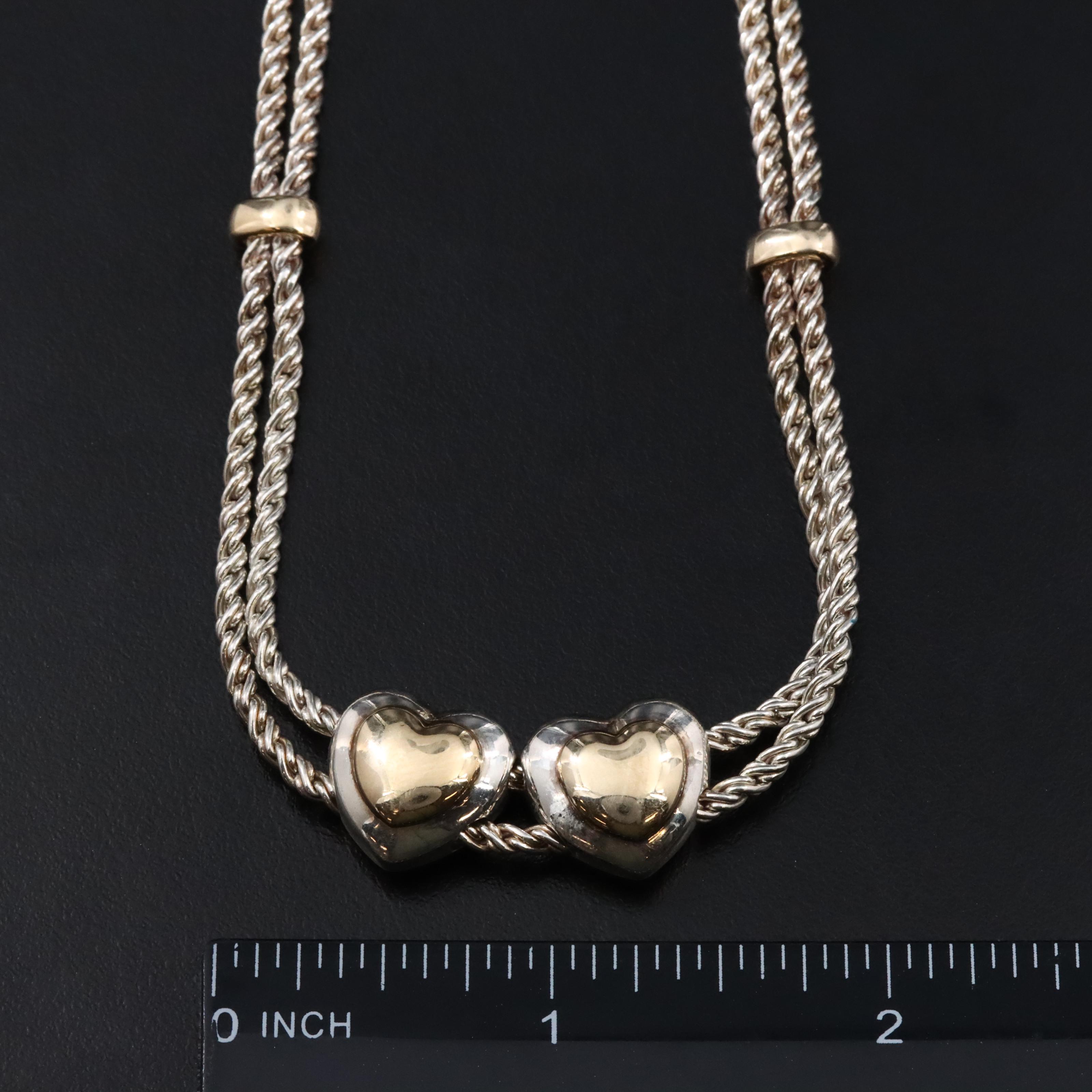 Tiffany & Co. Sterling and 18K Puffed Hearts Slide Necklace