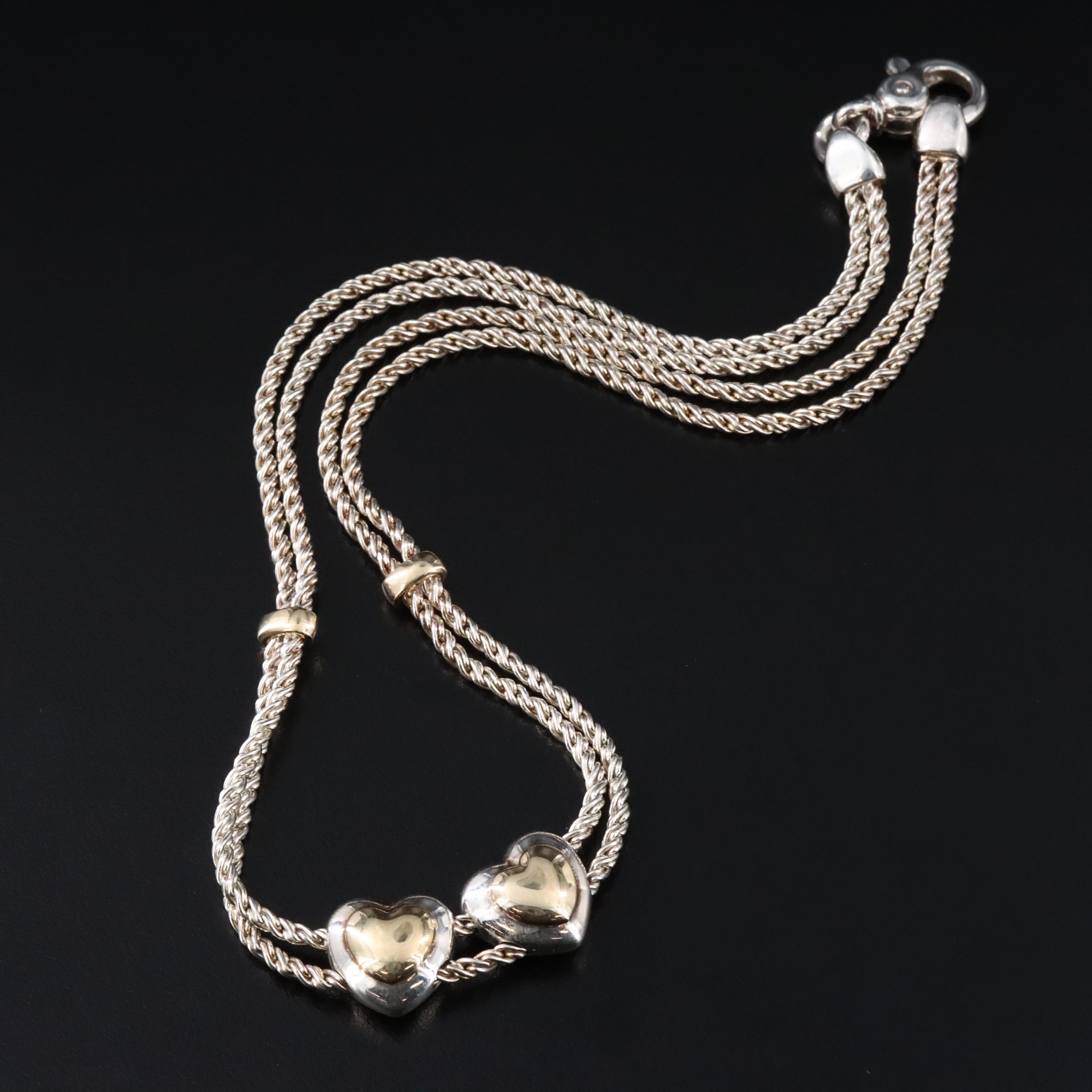 Tiffany & Co. Sterling and 18K Puffed Hearts Slide Necklace