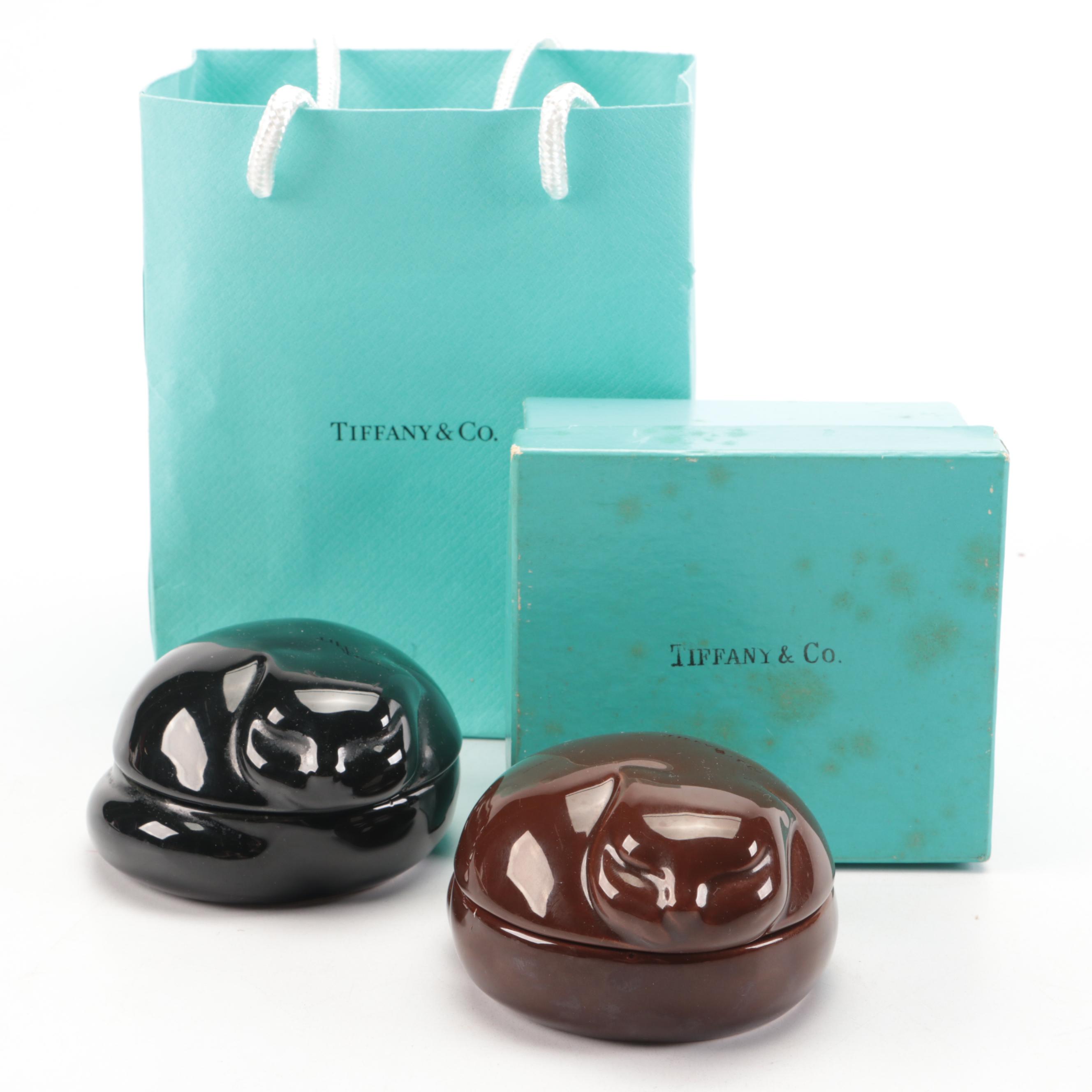 Tiffany & Co. Porcelain Sleeping Cat Boxes, 1970s