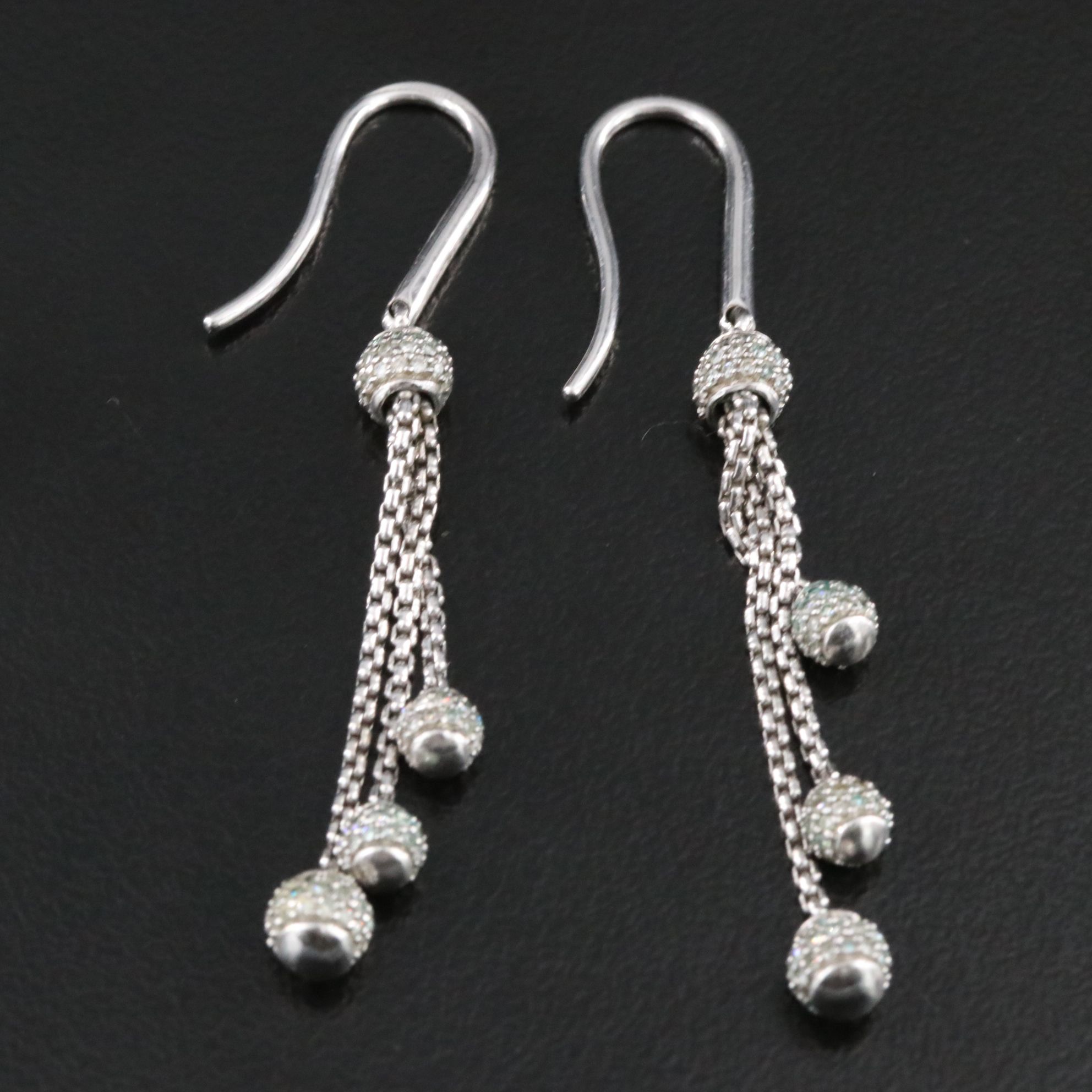 David Yurman Sterling 0.46 CTW  Pavé Diamond Ball Drop Earrings