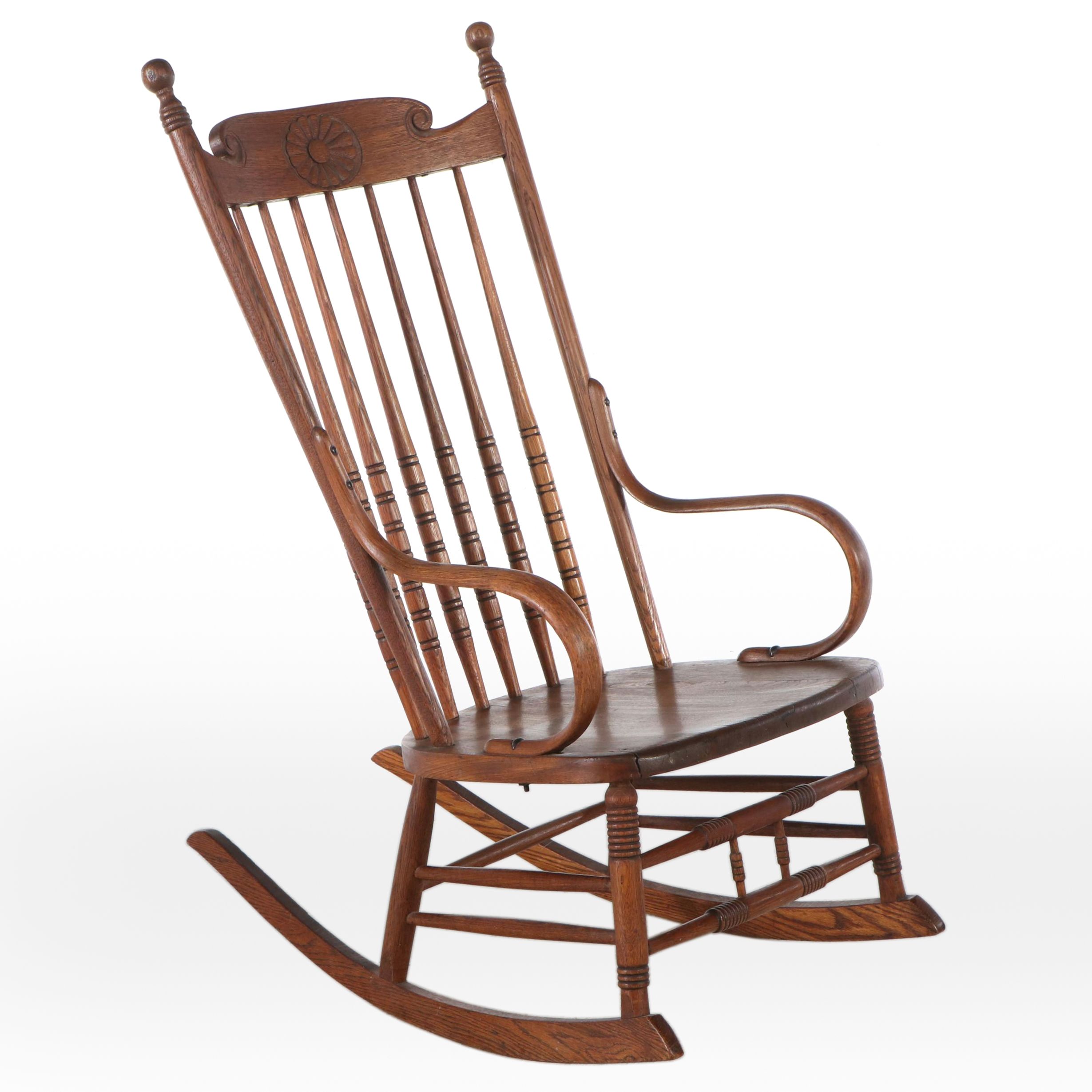 Victorian Press Carved Oak Rocking Chair, Late 19th/Early 20th Century