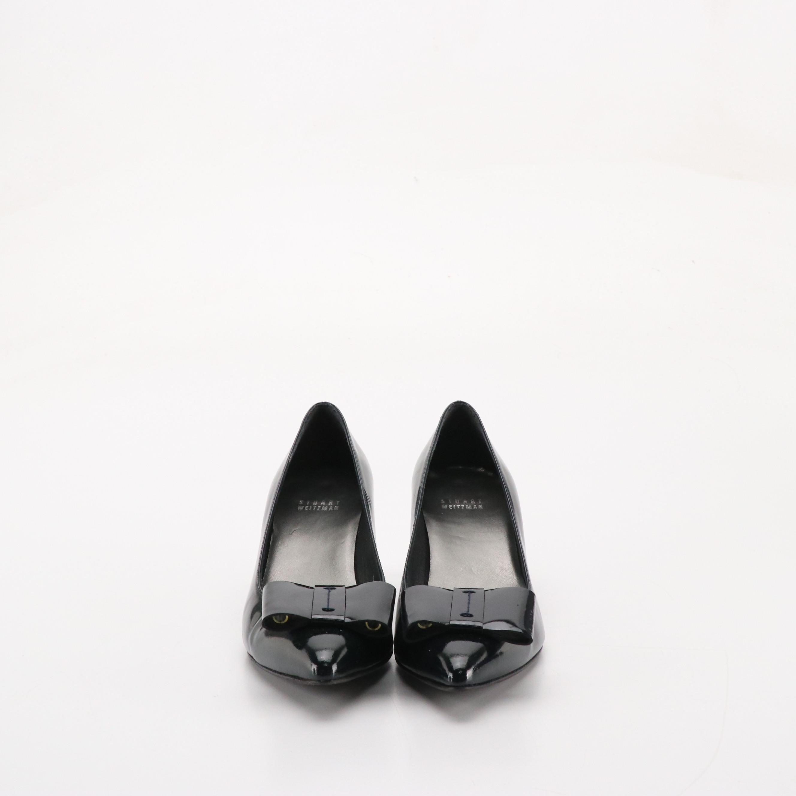 Stuart Weitzman "Tuxbow" Patent Leather Pumps, & "Solar" Goose Bump Suede Heels